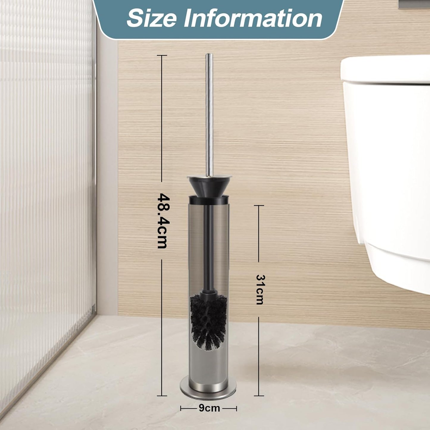 BGL Toilet Brush and Holder Set, Heavy Duty 304 Stainless Steel, Round Base and Long Handle for