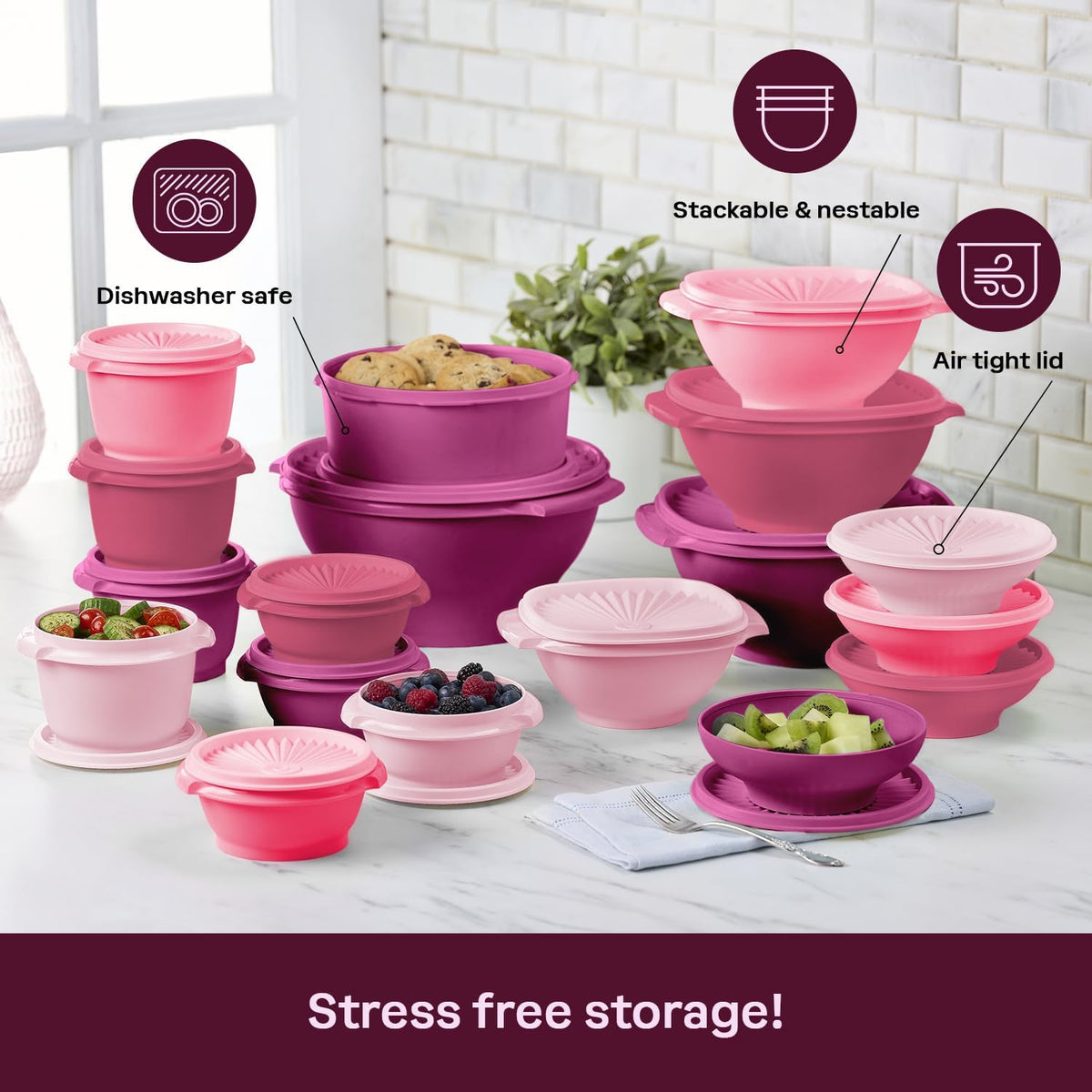 Tupperware Heritage Collection, New 36 Piece Food Storage Container Set in Vintage Pink, Dishwasher