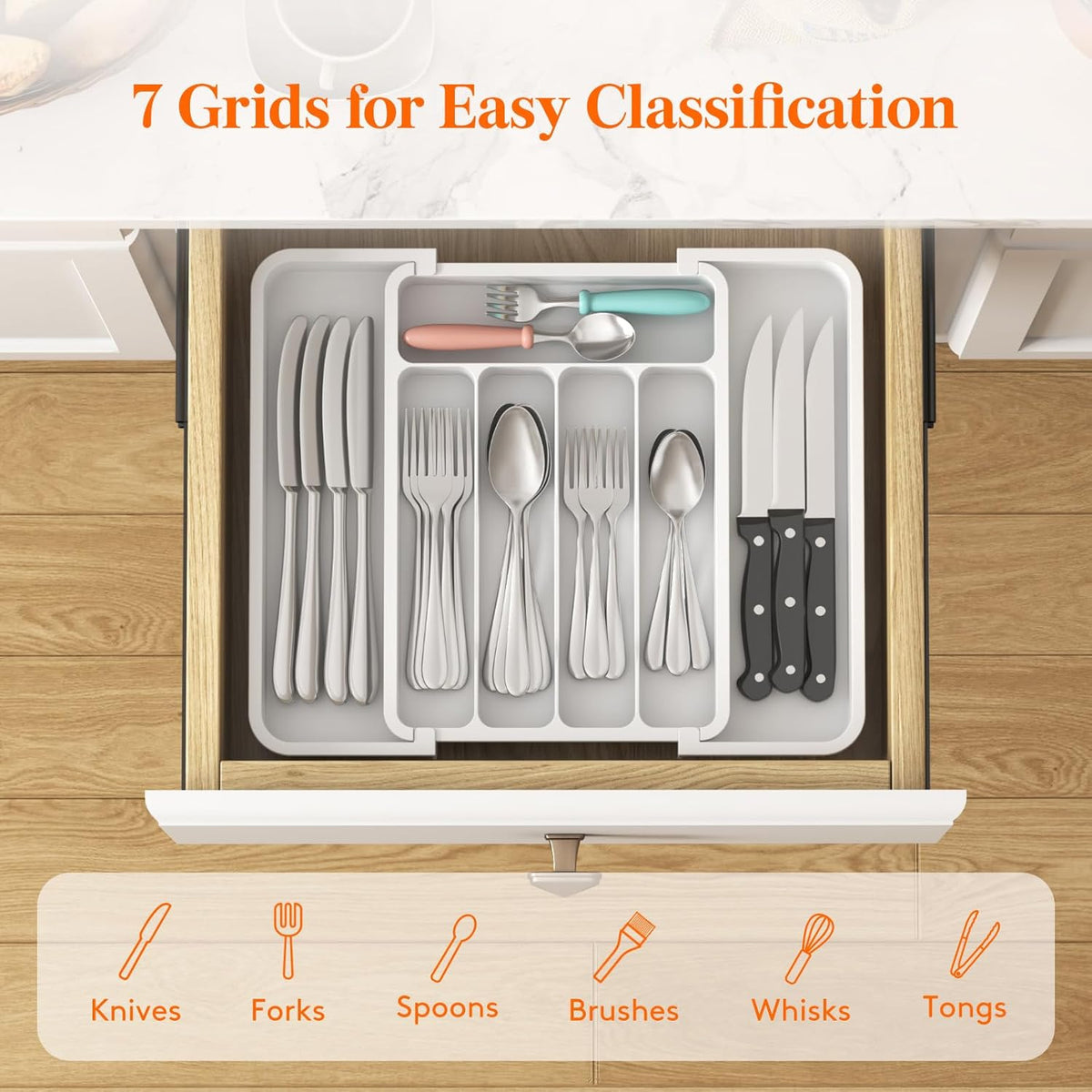 Lifewit Silverware Drawer Organizer, Expandable BPA Free Utensil Tray for Kitchen, Adjustable