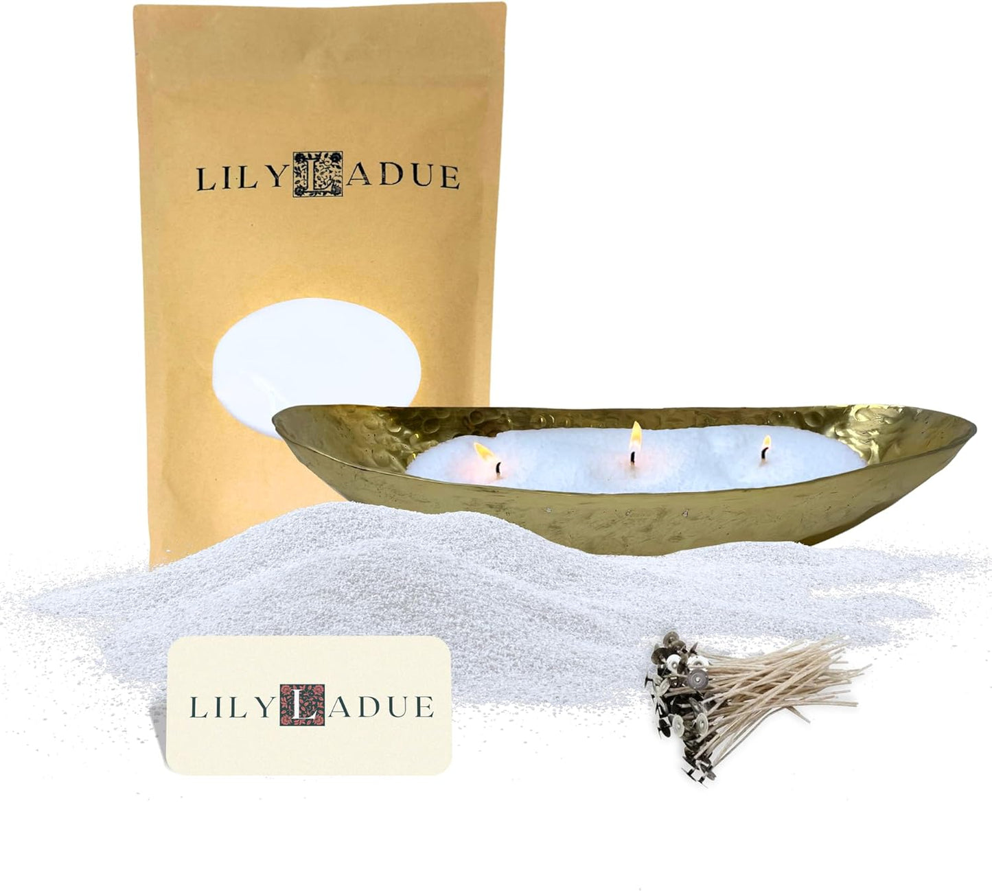 LILY LADUE Sand Candle Kit - 1Lb/16Oz Pearled Candles Sand and Wicks (24) with Gold Holder