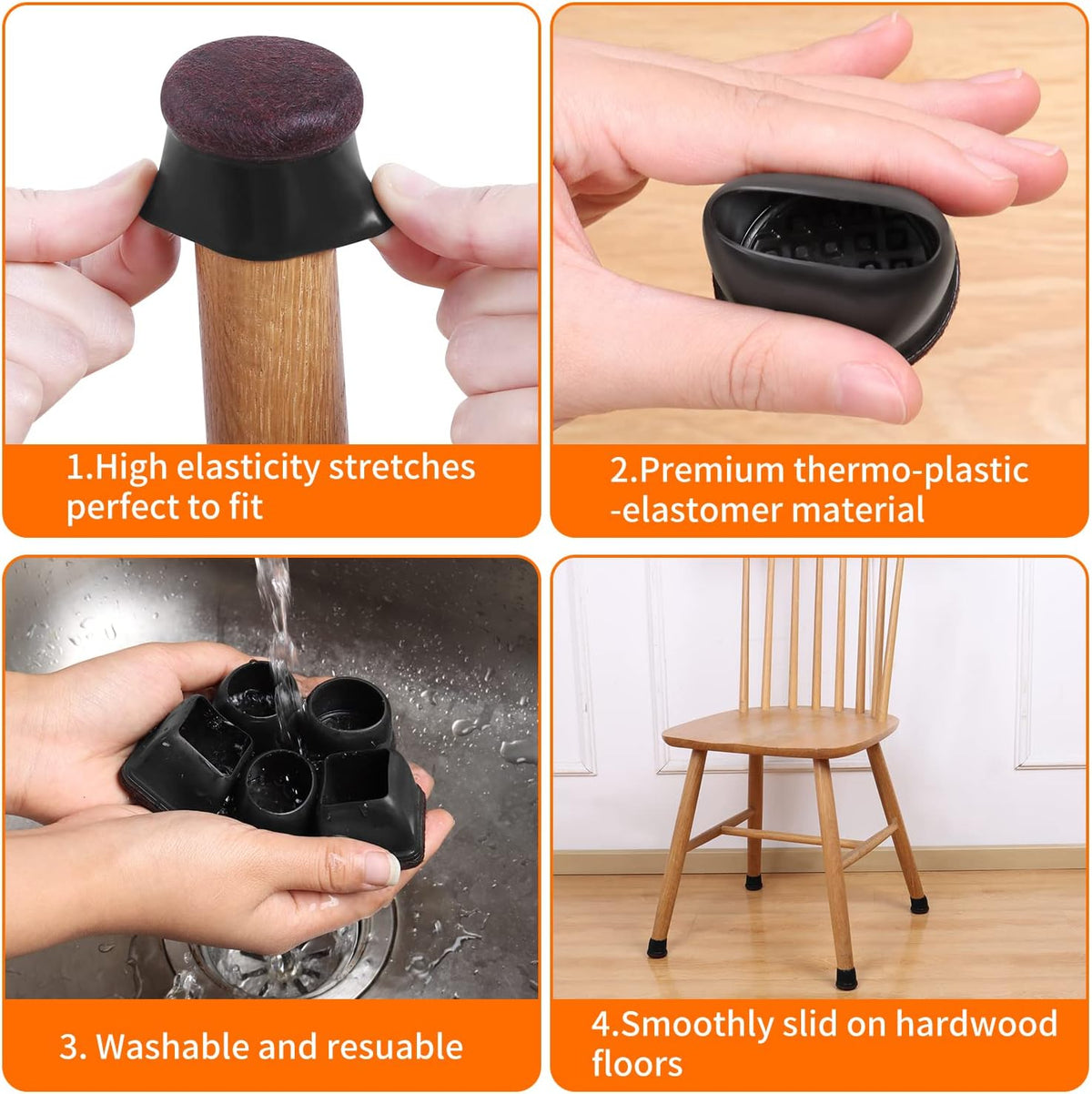 Ezprotekt 24 Pcs Round Silicone Chair Leg Floor Protectors with Felt, Floor Protectors for Chairs