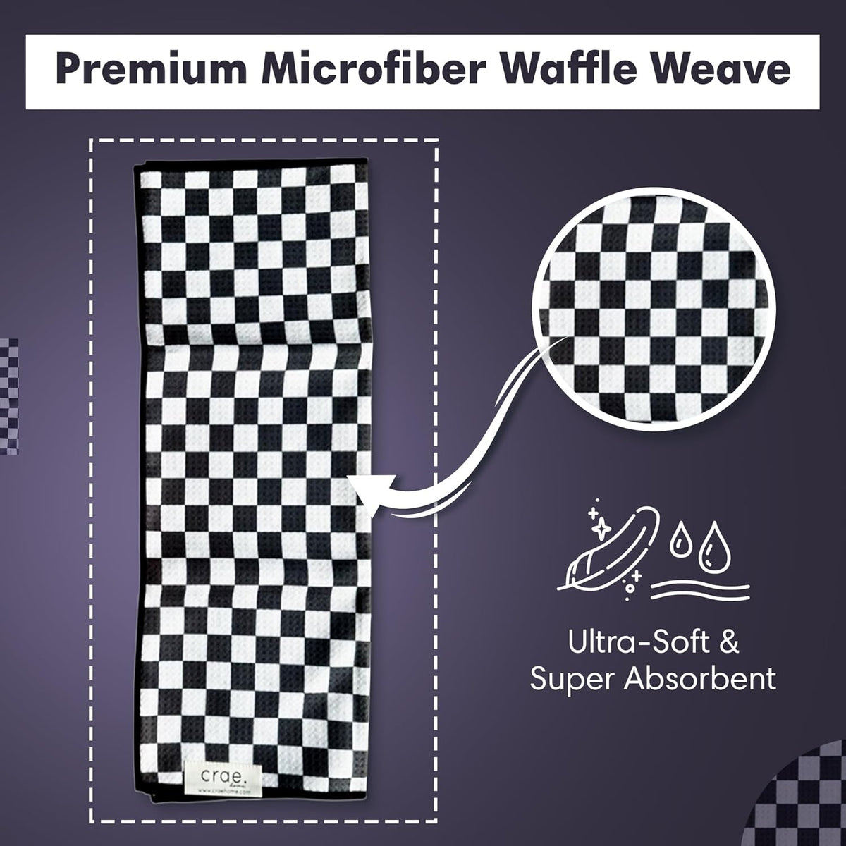 2 Double Sided Microfiber Hand Towels, 17x27 Inches Waffle Design Kitchen Towels Set, Durable &