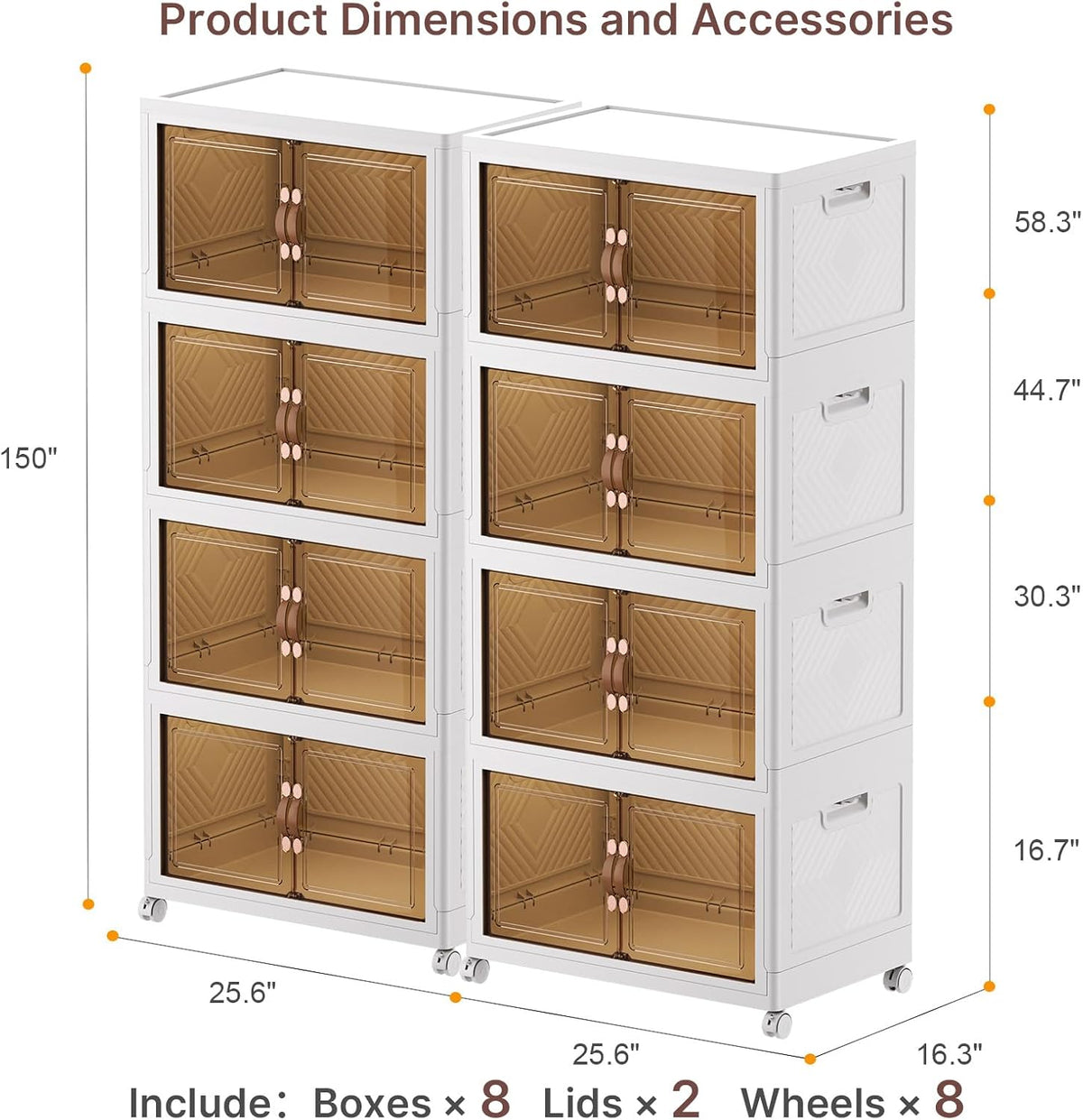 Extra Large Stackable Storage Bins with Lids & Wheels & Door, 896QT-112QT/28GAL*8Pack Foldable