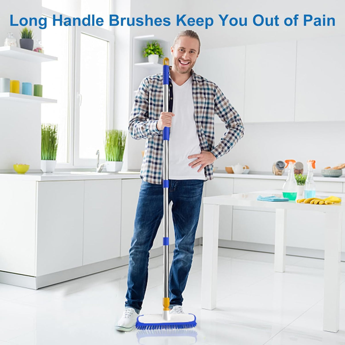 ITTAR 12" Wide Floor Scrub Brush with Long Handle, 2-in-1 Deck Cleaning Brush with 55" Extendable