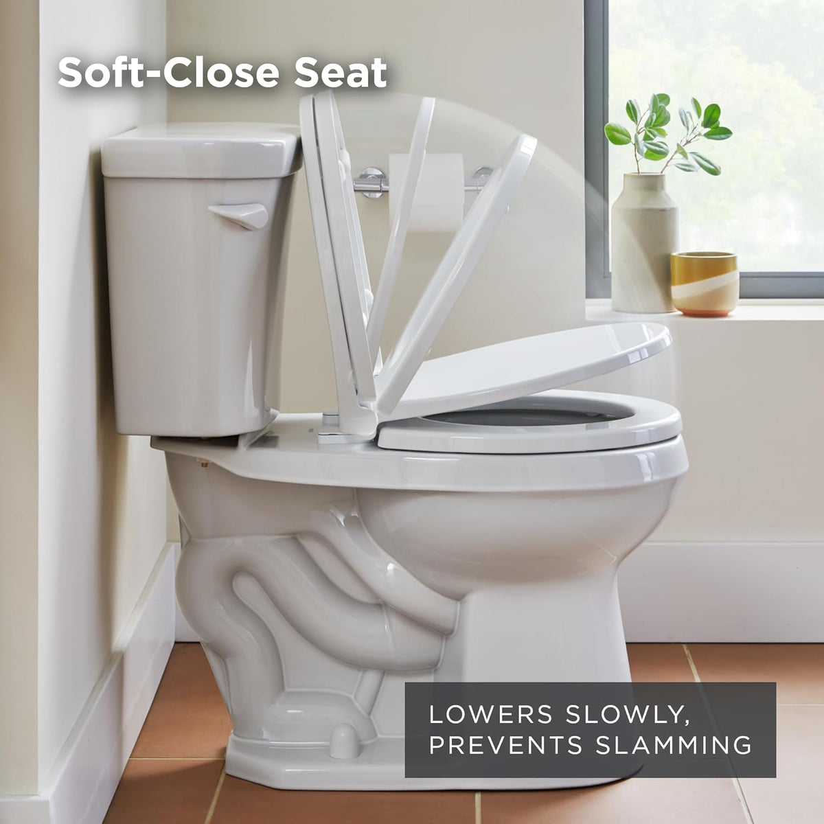 Gerber Round Front Toilet Seat with Cover, Soft Close, No Slam, Quick & Easy Install, Heavy-Duty