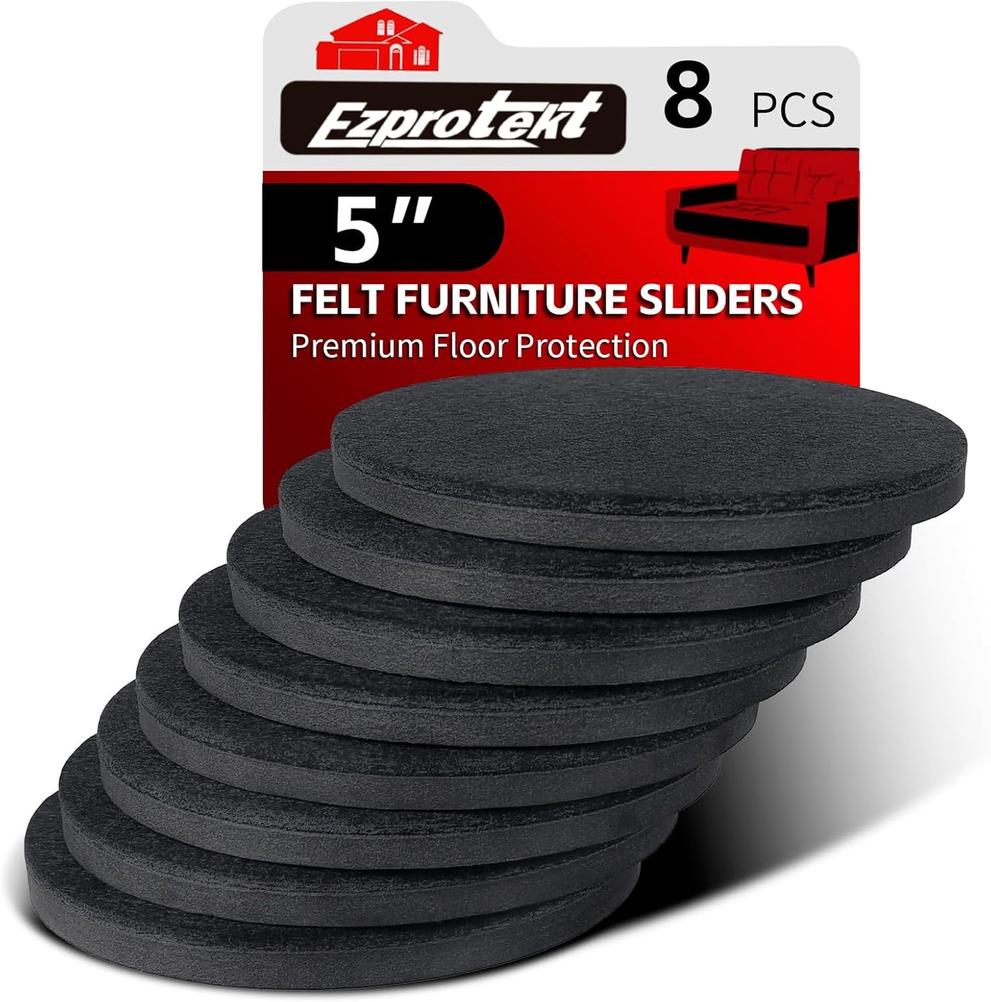 Ezprotekt 5" Round Felt Furniture Movers Sliders for Hardwood Floors, 8 Pcs Reusable Felt Furniture