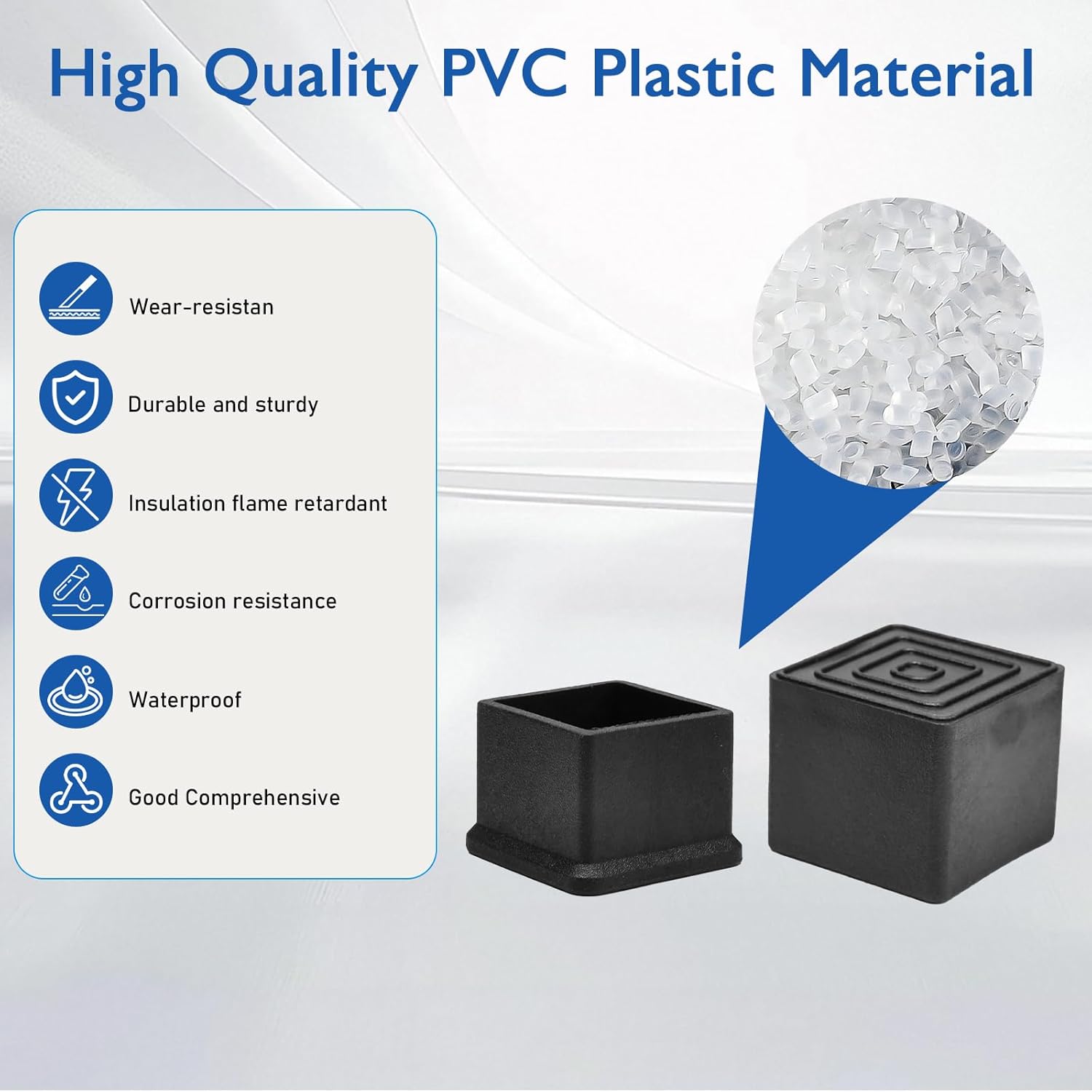 16 Pcs 1" x 1" Square Rubber Chair Leg Caps, PVC Table Leg Covers, Flexible & Anti-Slip Furniture