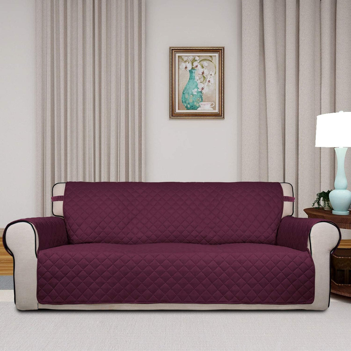 PureFit Reversible Quilted Sofa Cover, Water Resistant Slipcover Furniture Protector, Washable