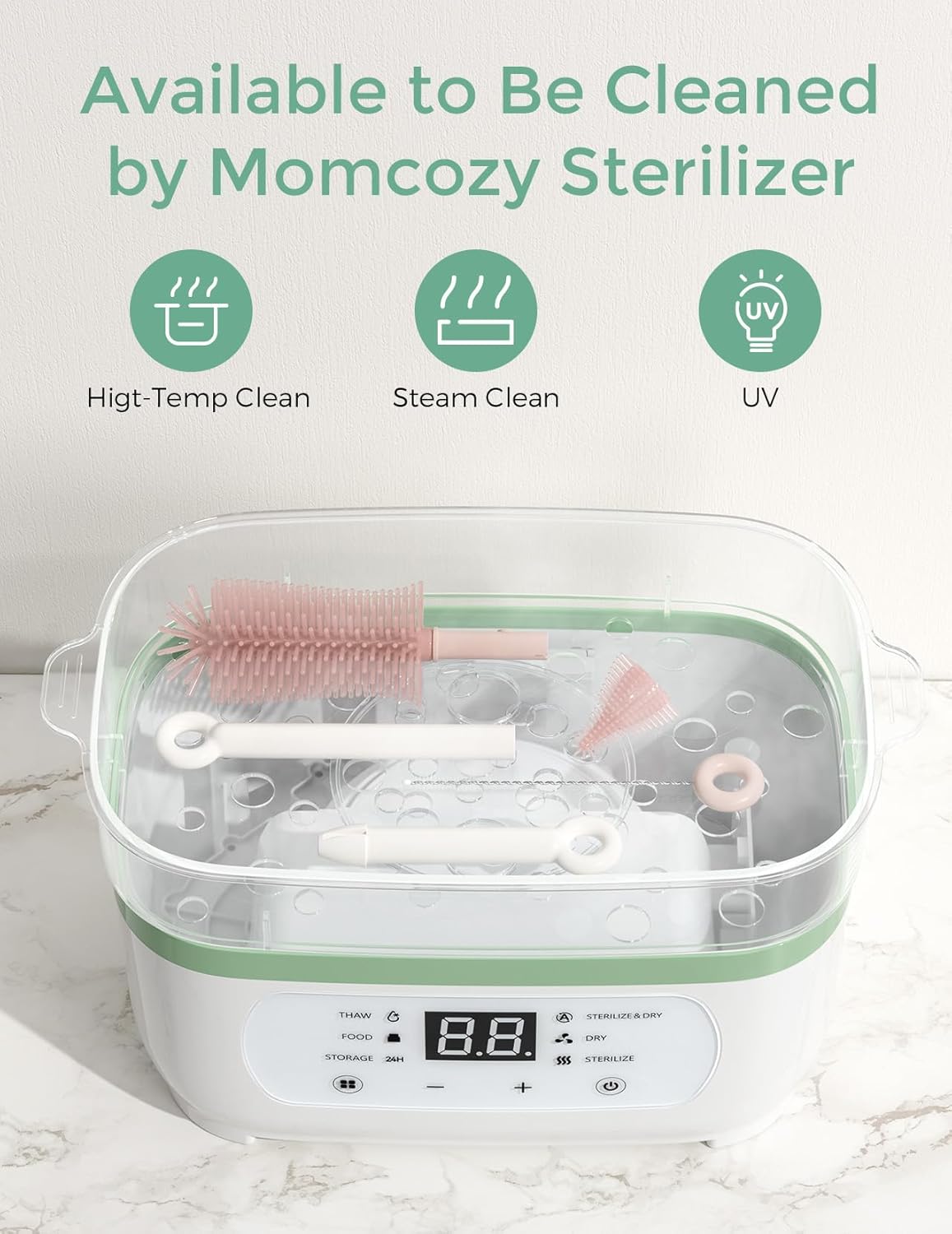 Momcozy Baby Bottle Brush Set, Cleaner Kit with Silicone Nipple Straw Brush, Soap Dispenser, Drying