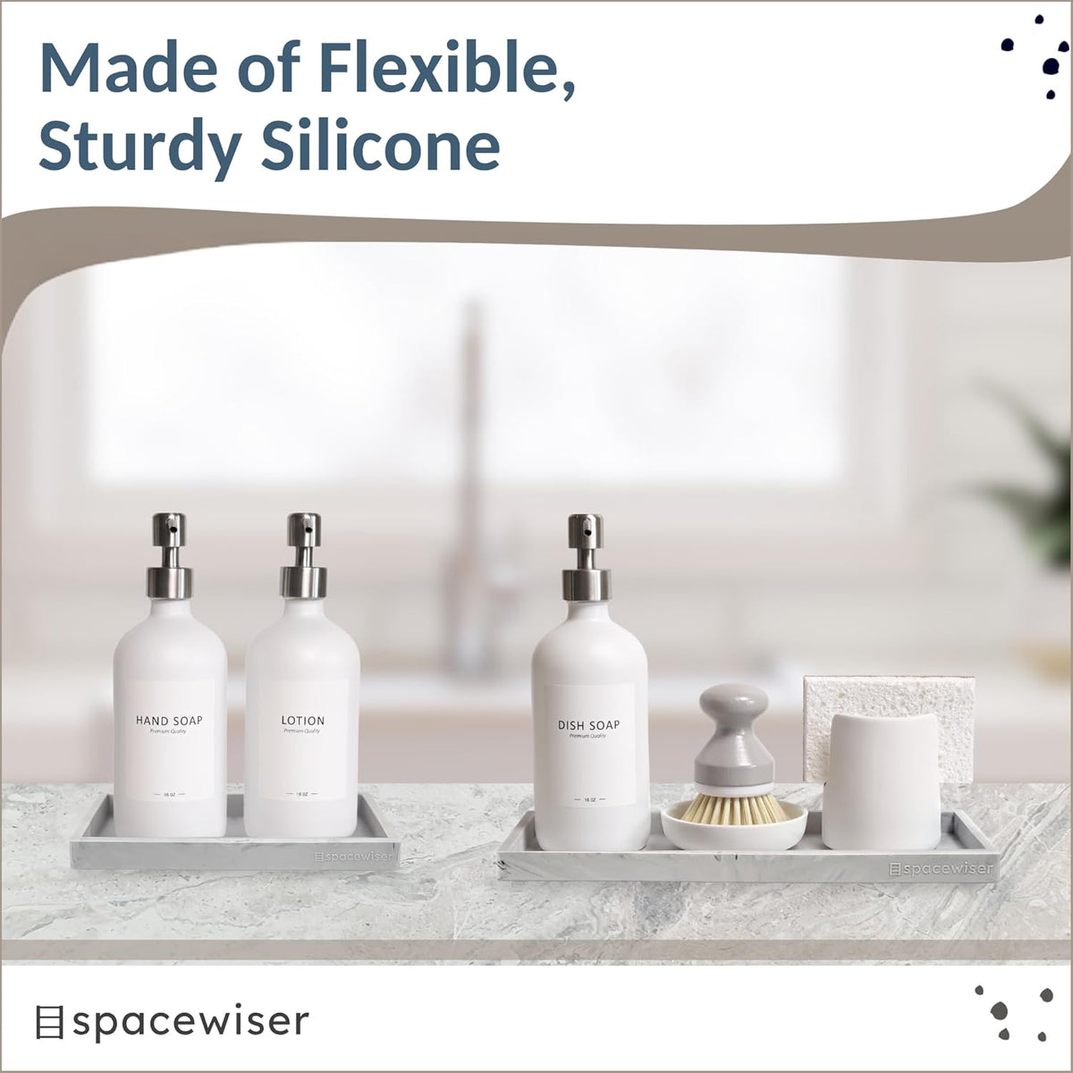 Countertop and Vanity Tray - 2 PC (11” and 7”) Shatterproof Silicone Kitchen and Bathroom Trays for