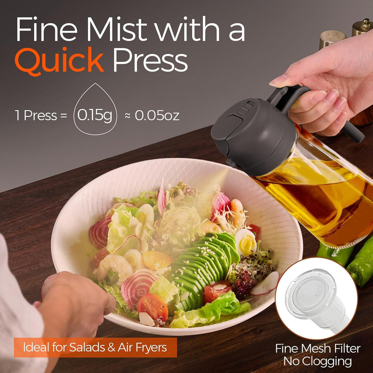 YARRAMATE 16oz/470ml Oil Sprayer for Cooking with Stickers, Food-grade Premium 2 in 1 Olive Oil
