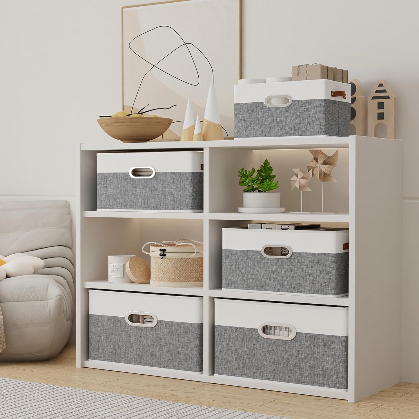 Yawinhe Fabric Storage Baskets, Foldable Closet Organizer for Shelves, Large Boxes with 3 Handles