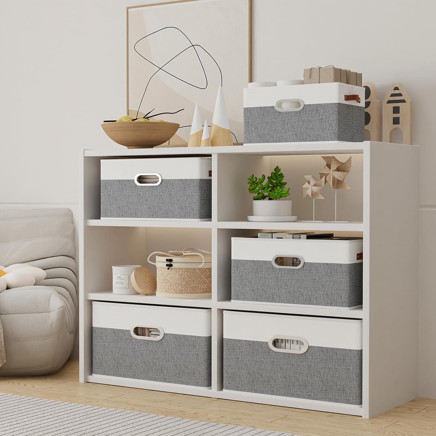Yawinhe Fabric Storage Baskets, Foldable Closet Organizer for Shelves, Large Boxes with 3 Handles