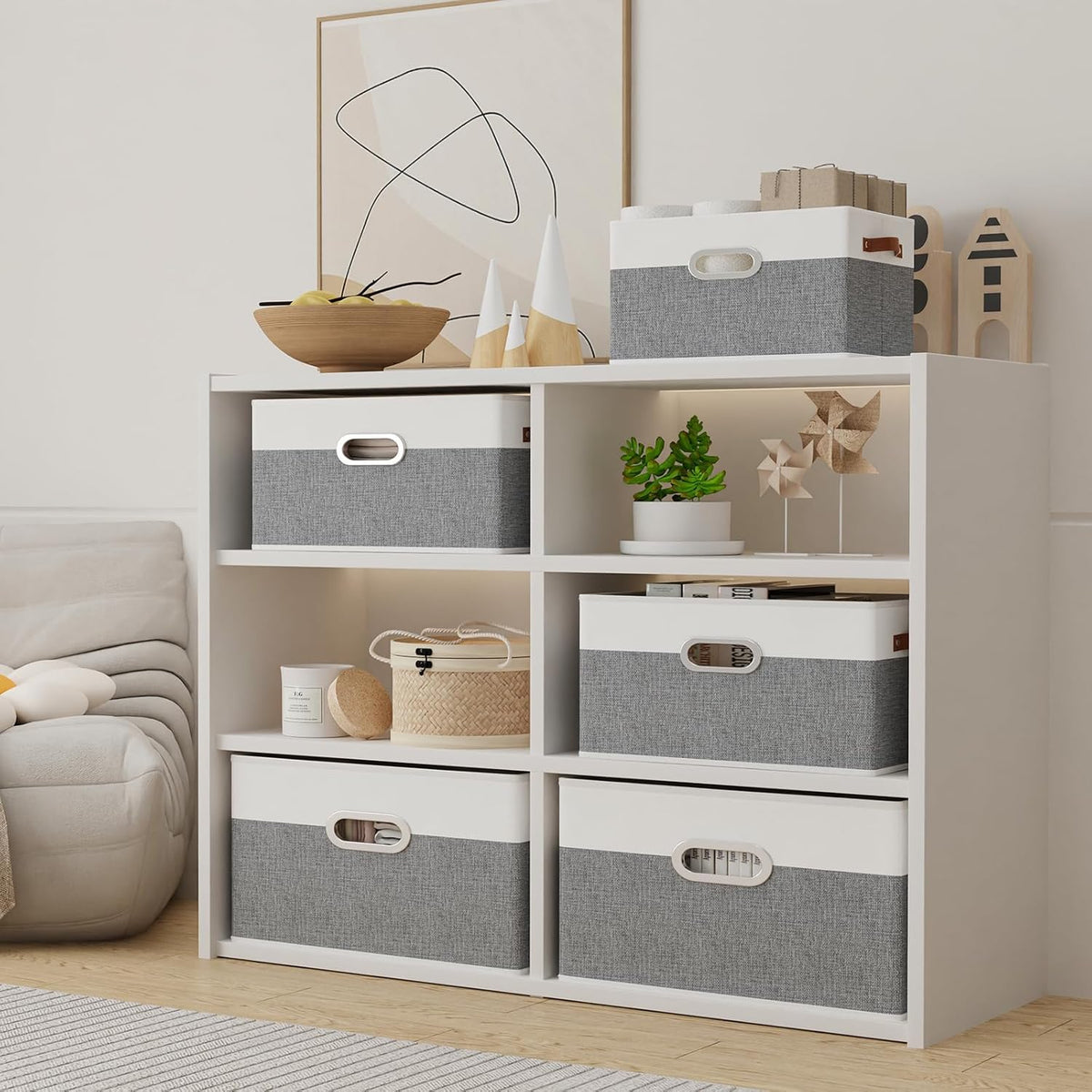 Yawinhe Fabric Storage Baskets, Foldable Closet Organizer for Shelves, Large Boxes with 3 Handles