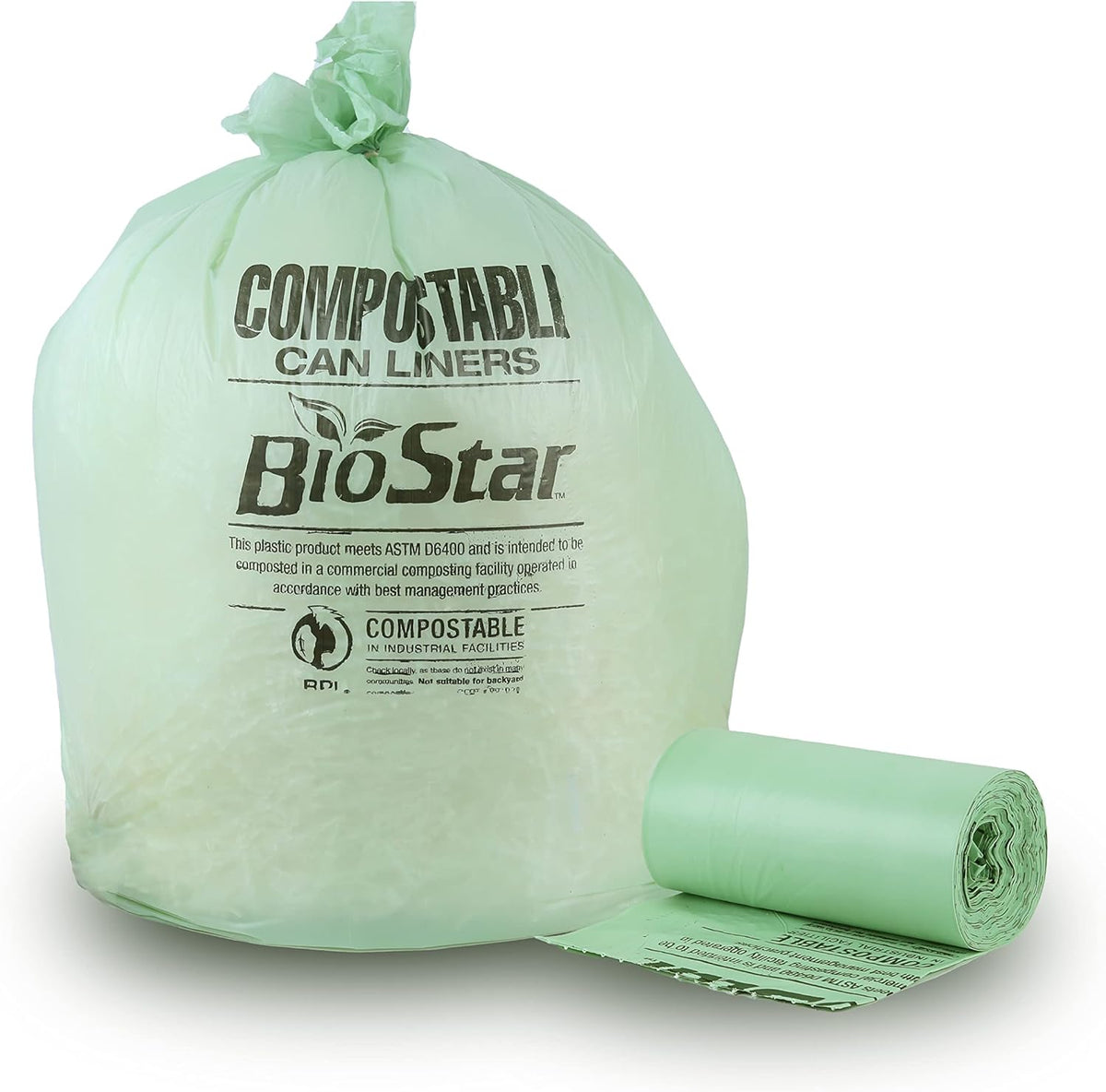 Plasticplace 40-45 Gallon Compostable Trash Bags │ 1 Mil │ Green Tint Garbage Can Liners │ 40” x