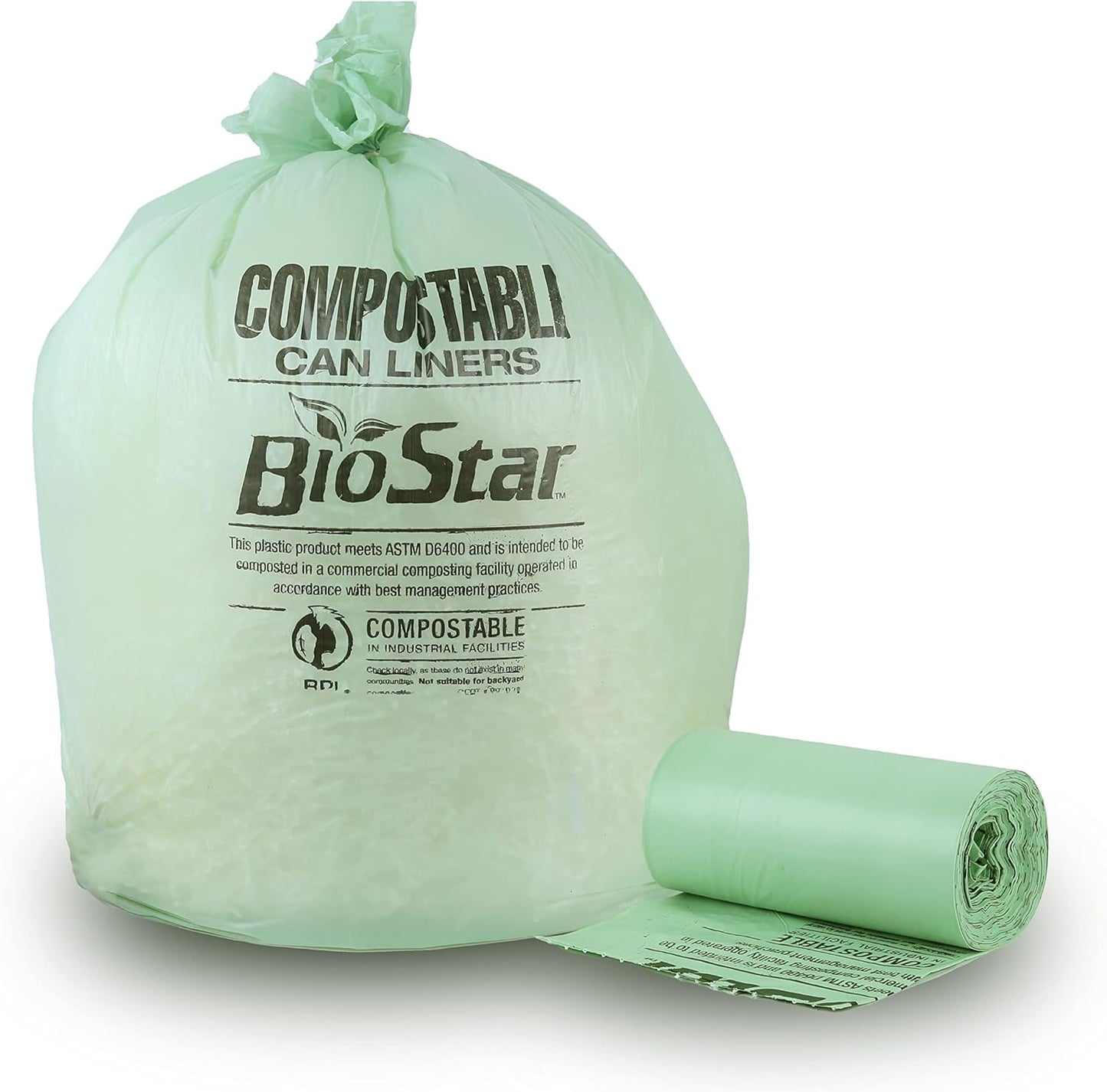 Plasticplace 12-16 Gallon Compostable Trash Bags │ 1Mil │ Green Tint Garbage Can Liners │ 24” x 33”