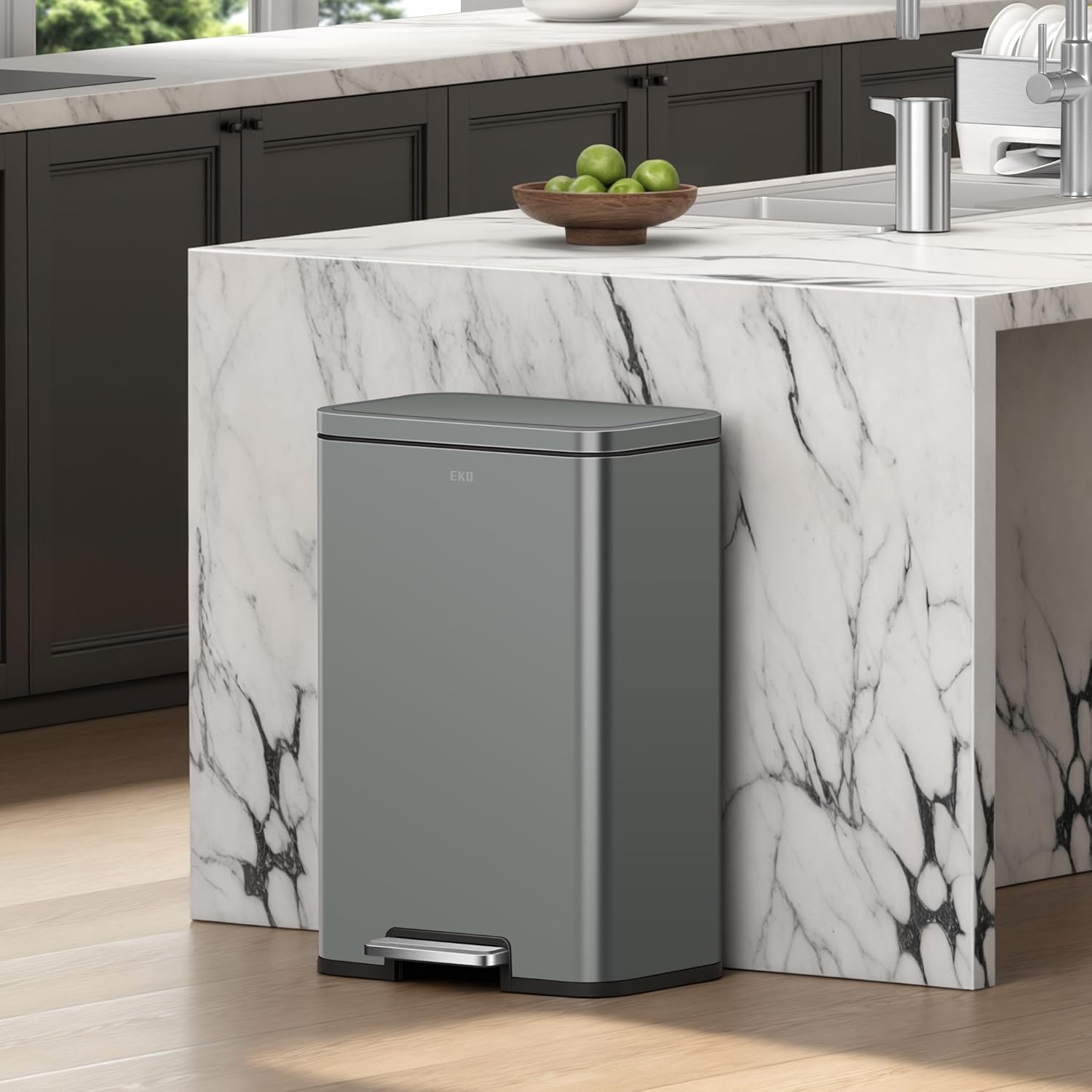 EKO Madison Nardo Grey Stainless Steel 50 Liter/13.2 Gallon Step Trash Can with Inner Liner