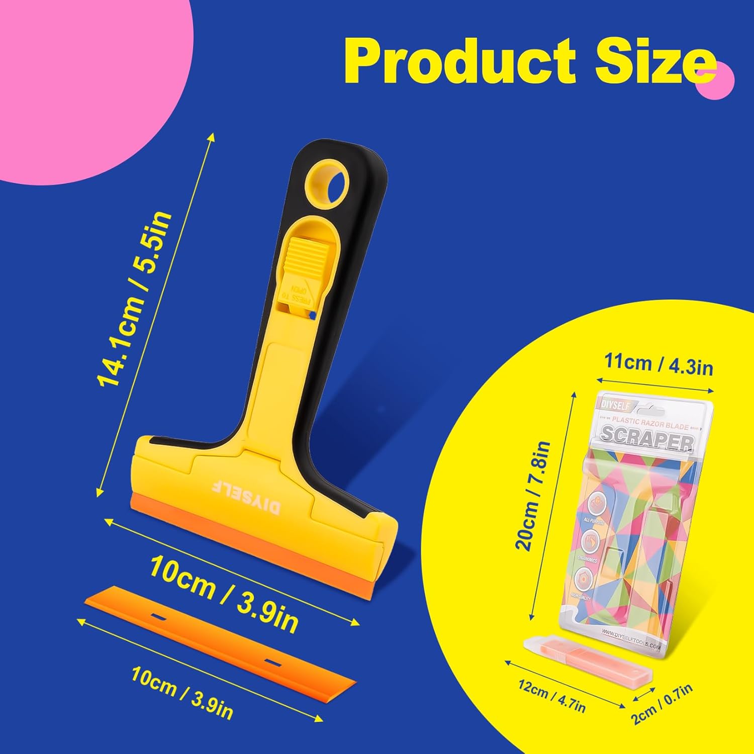 DIYSELF-Razor-Blade-Scraper, 1 Pack Razor Blade Scraper, Extra 5 PCS Orange Plastic Blades, Razor