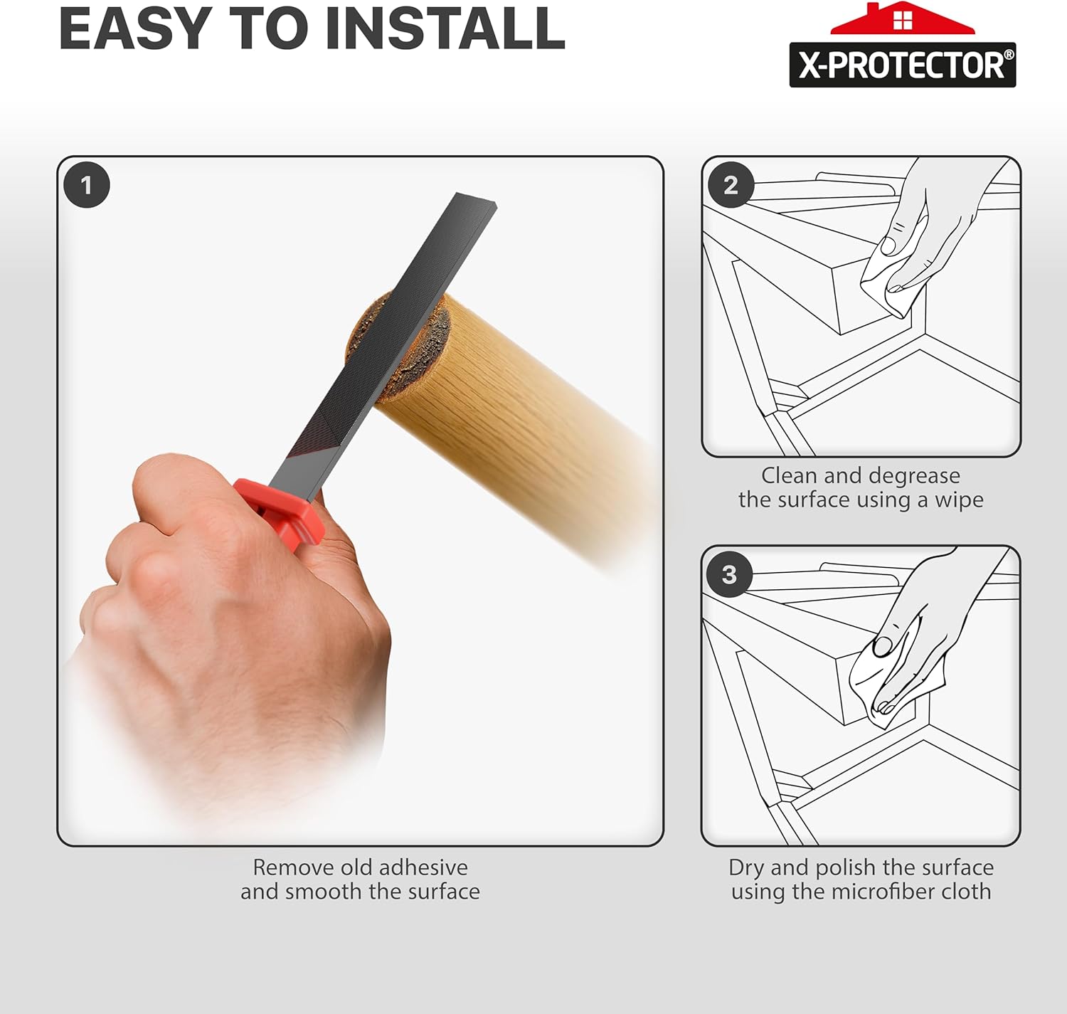 X-Protector Furniture Pads Preparation Set - Includes Metal File, Microfiber Cloth & 20 Cleaning