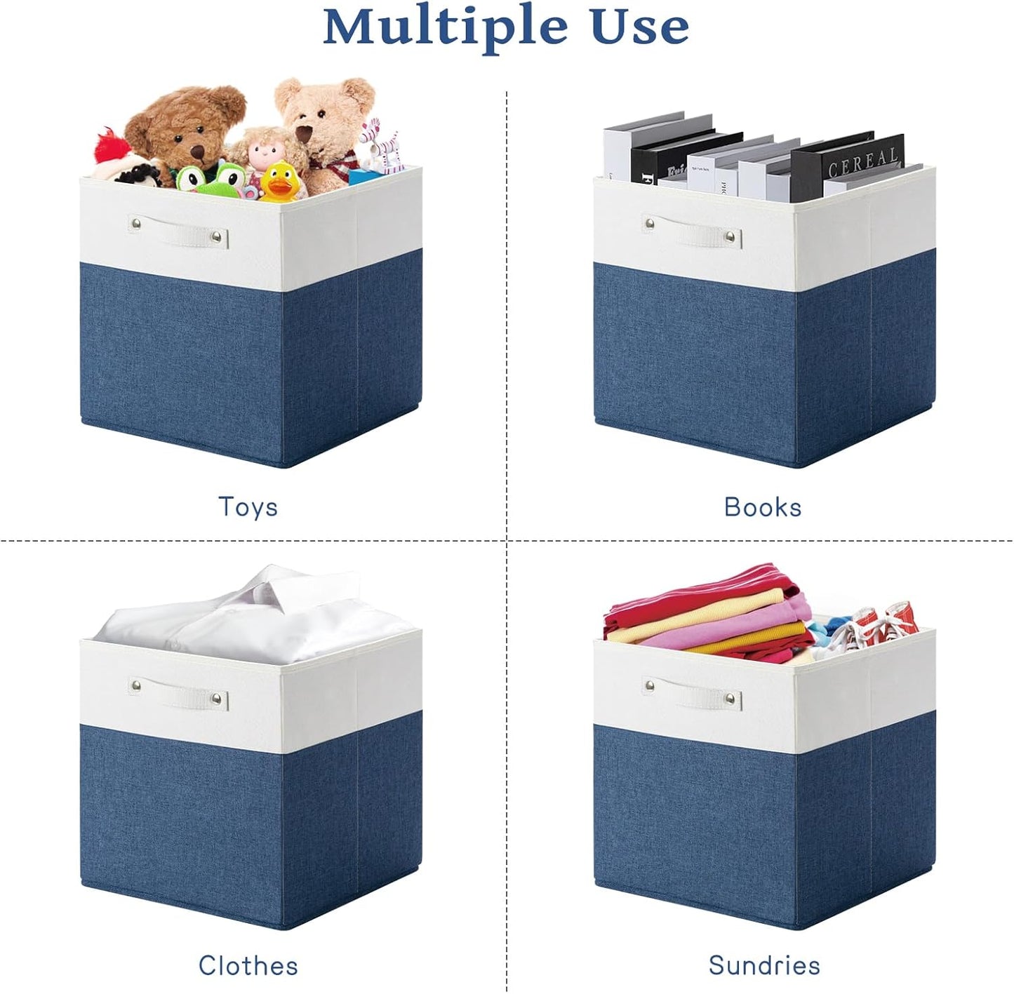 13 x 13 Inch Fine Linen Storage Bins with Handles，Fabric Cube Boxs，Collapsible Basket Organizers