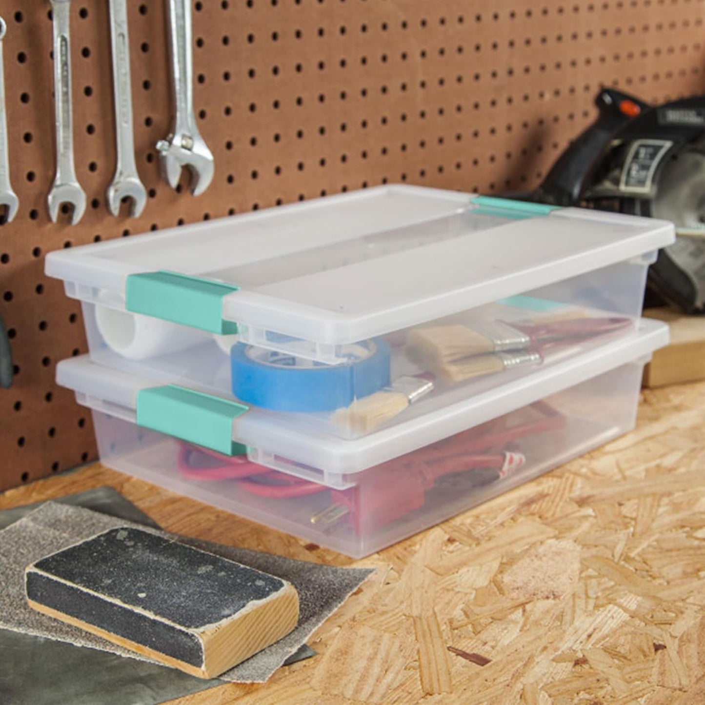 Sterilite 12-Pack Clip Box, Stackable Clear Plastic Bins with Latching Lids, Large - Writing, Arts