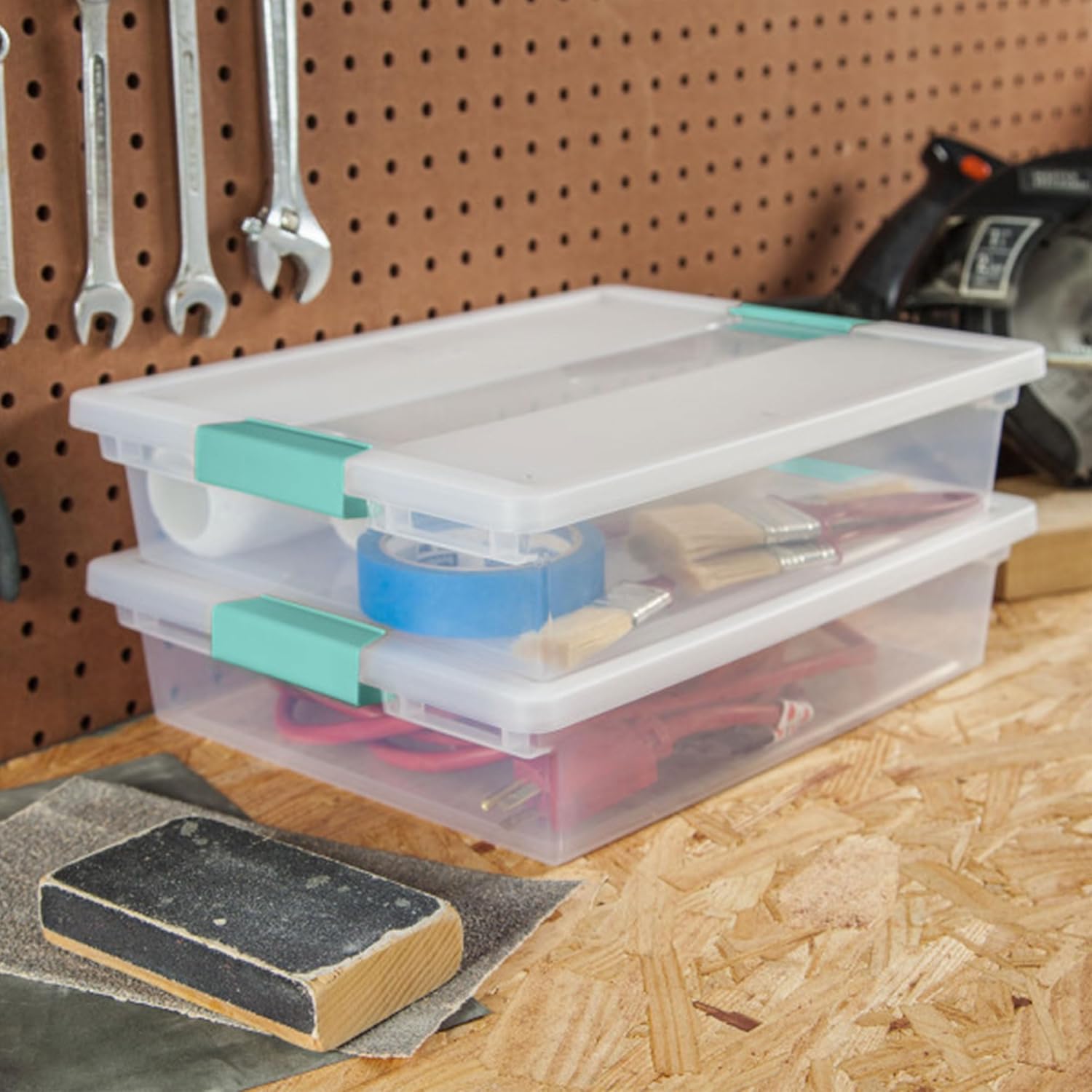 Sterilite 12-Pack Clip Box, Stackable Clear Plastic Bins with Latching Lids, Large - Writing, Arts