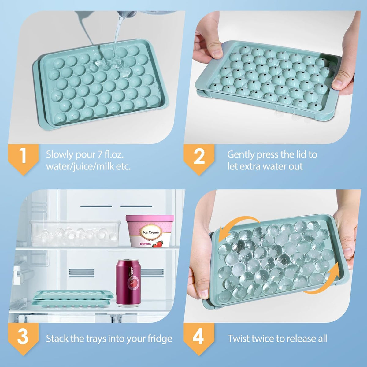 WIBIMEN Ice Cube Tray with Lid and Bin - Round Ice Trays for Freezer with Lid - Ice Cube Trays for