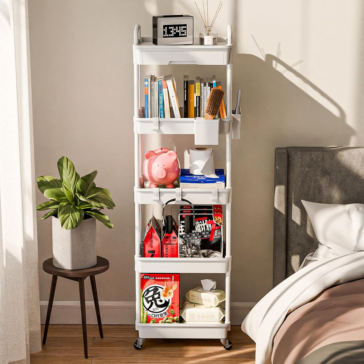 5 Tier Rolling Cart Organizer,Bathroom Cart Organizers with Wheels Laundry Room Organization Mobile