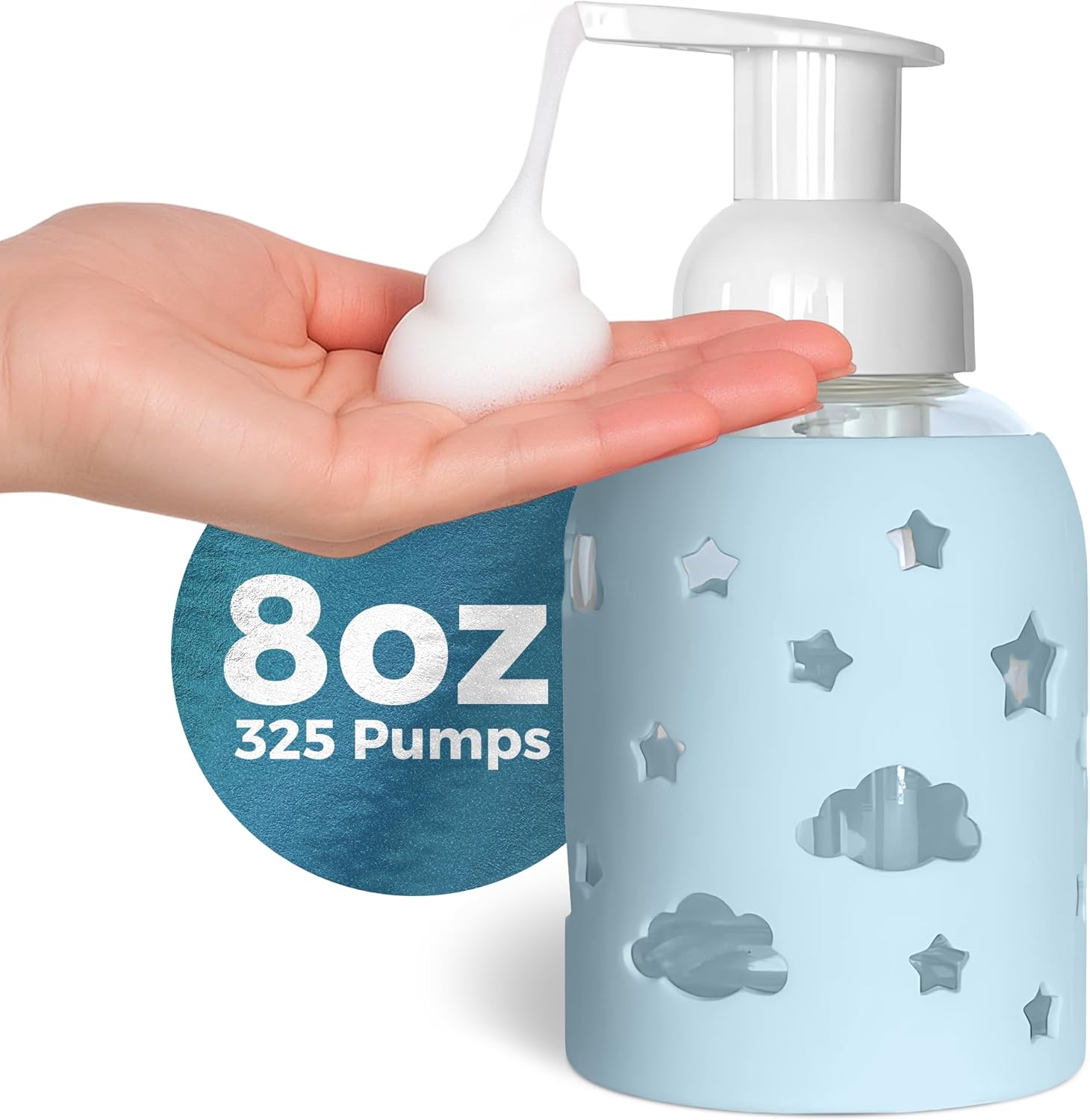 SoCal Suds & Company Glass Foaming Hand Soap Dispenser, Soft Grip Silicone Sleeve, Refillable Pump
