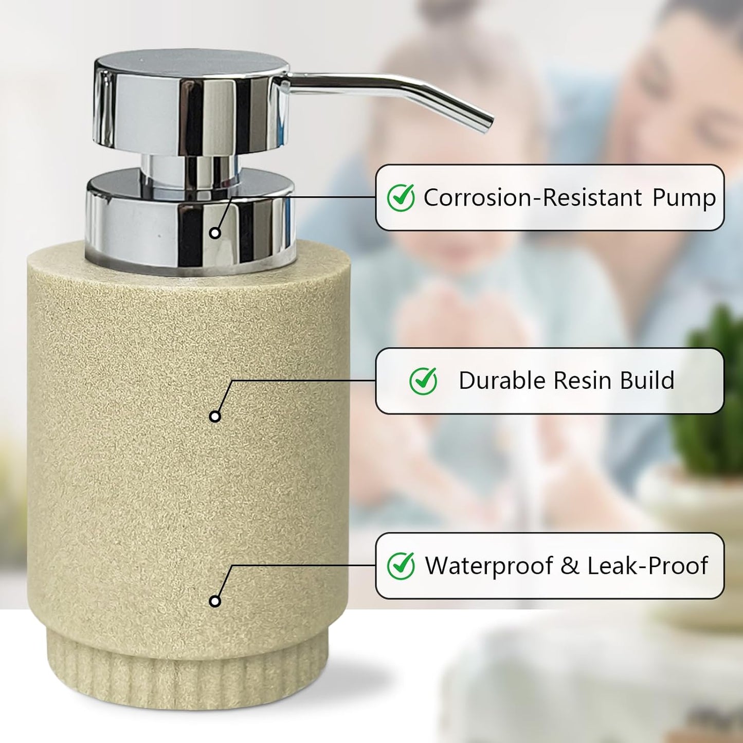 Resin Soap Dispenser for Bathroom, Hand Lotion Liquid Dispenser Easy-to-Press with Reusable Plastic