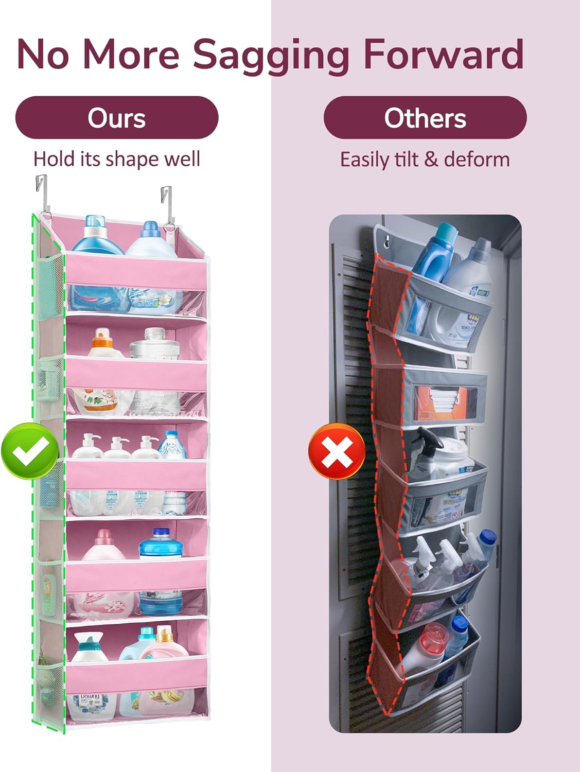 ULG 1 Pack Over Door Organizer with 5 Large Pockets 10 Mesh Side Pockets, 44 lbs Weight Capacity