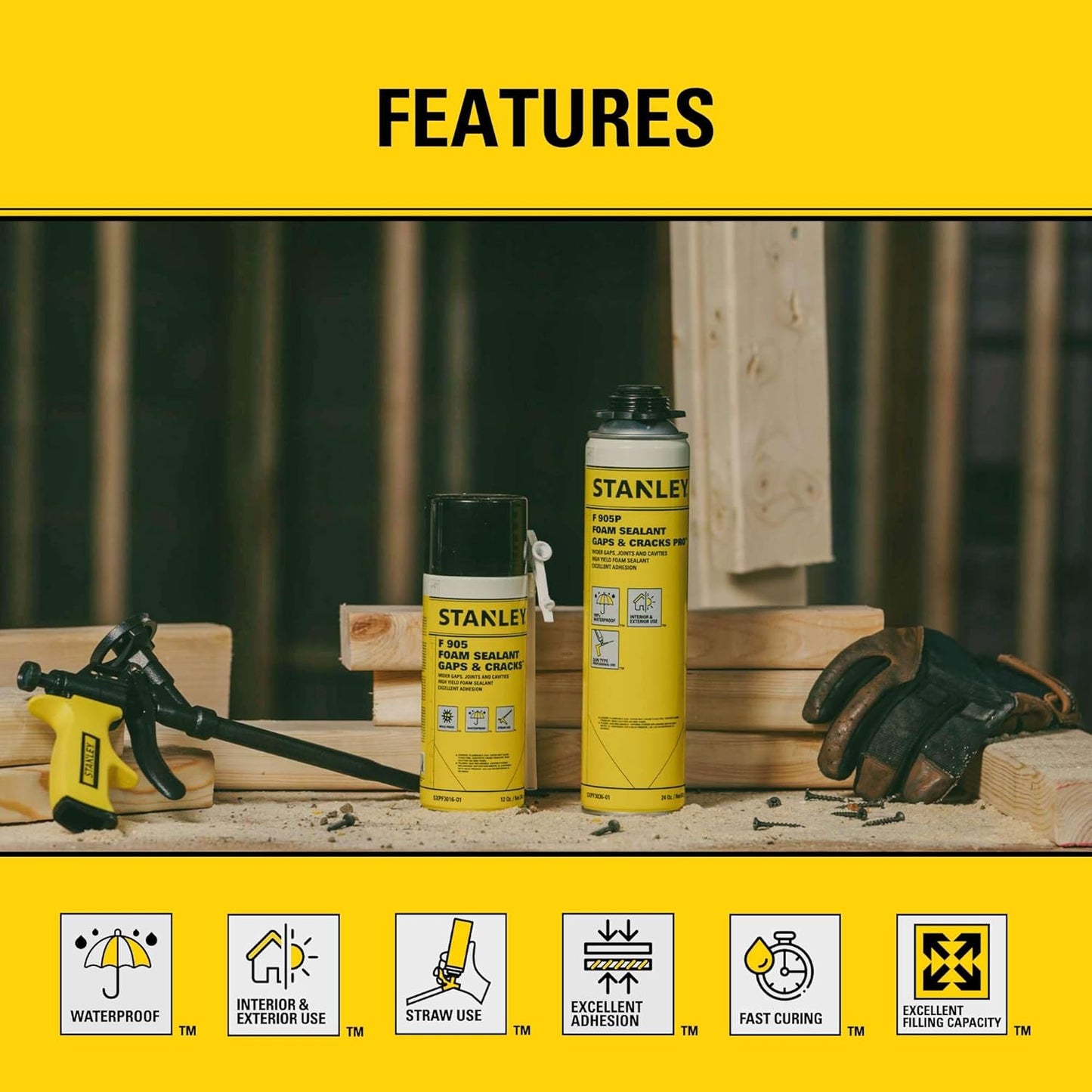 Stanley F905 Gaps & Cracks Sealant (12x12 Oz.) – Polyurethane Spray Foam Insulation for Window &
