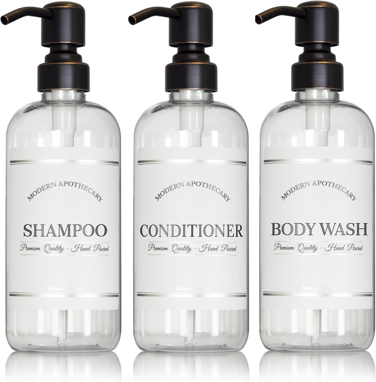 Clear Refillable Shampoo, Conditioner, and Body Wash Bottles - PET Plastic Shampoo Bottles