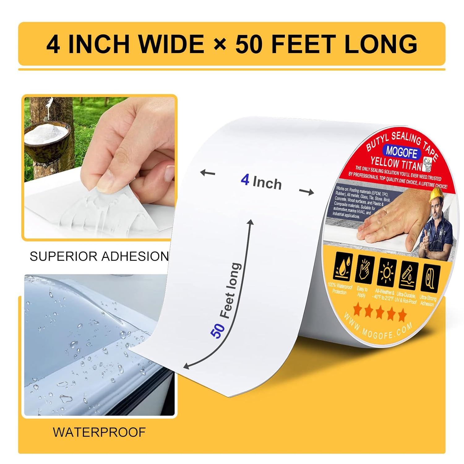 RV Roof Sealant Tape White, 4 Inch x 50 Feet RV Repair Roof Sealer Seal Tape UV-Resistant