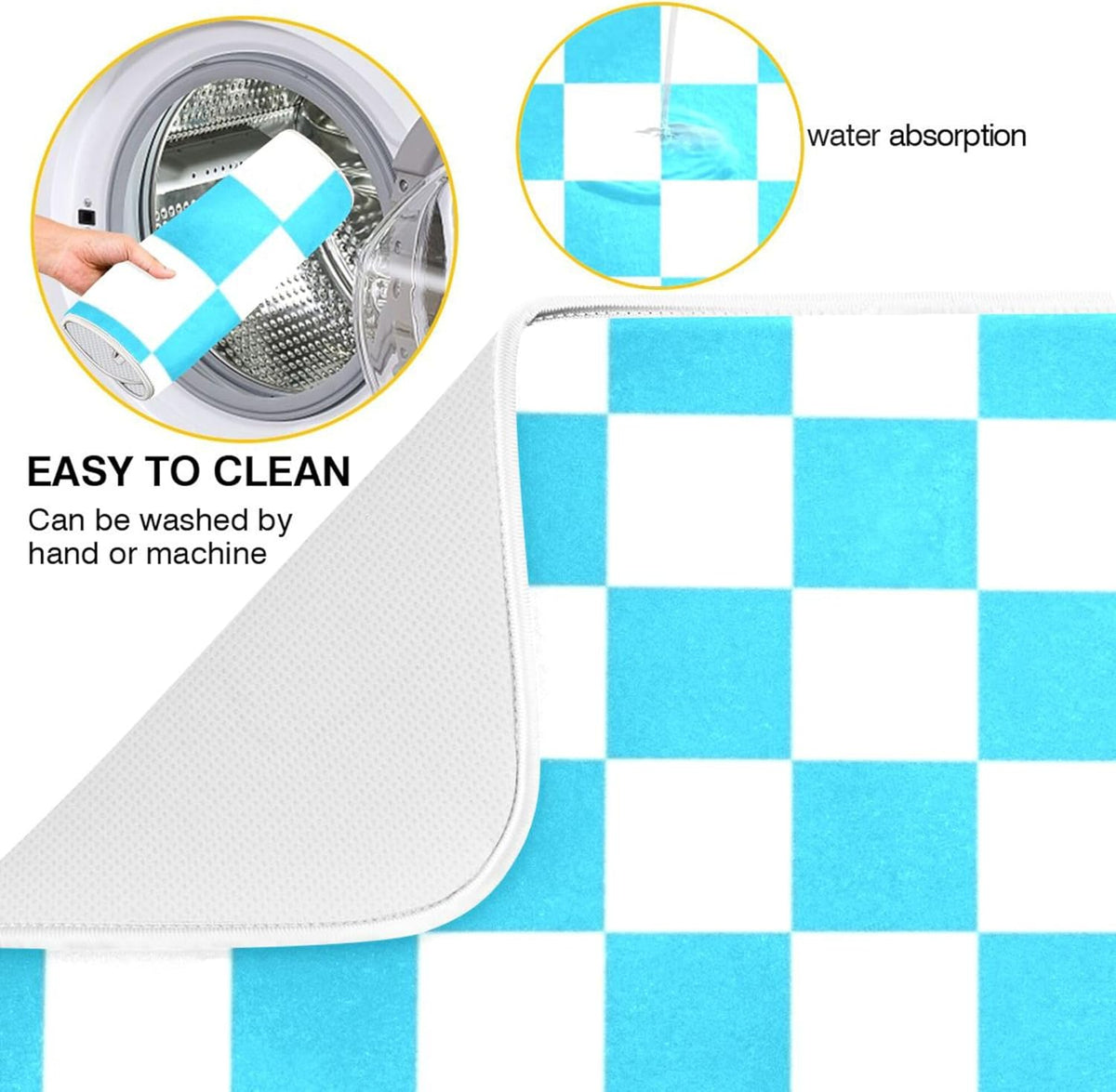 Turquoise Chessboard Dish Drying Mat for Kitchen Countertop 18x24 Teal Plaid Checkered Rectangle
