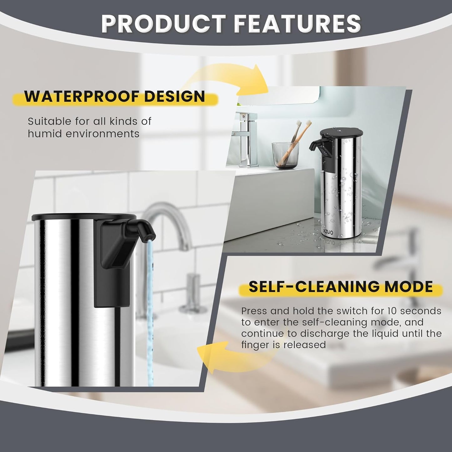 Automatic Soap Dispenser Touchless 11.8oz/350ml Four-Level Adjustable Dispenser Volume，Stainless