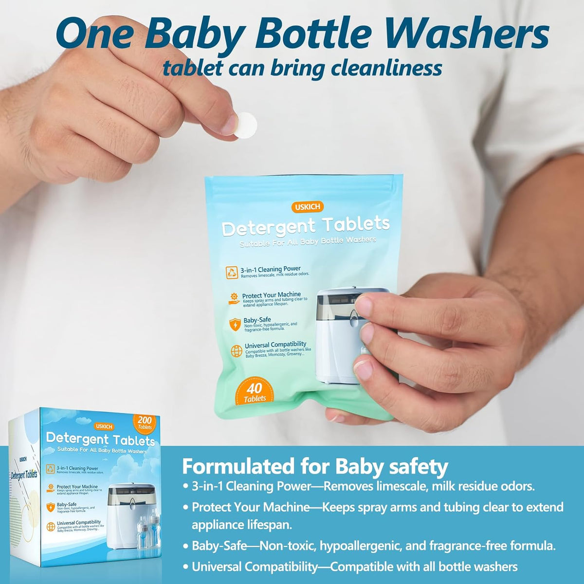 200Pcs Detergent Washing Tablets for Momcozy,Deep Cleaning Baby Brezza Bottle Washer,Compatible