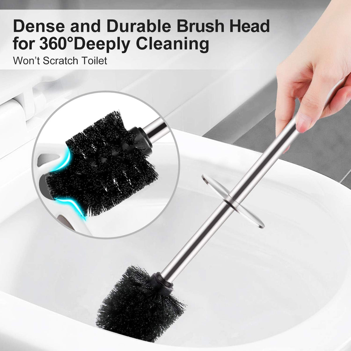 Toilet Brush and Holder, 2 Pack Toilet Brush with 304 Stainless Steel Long Handle, Toilet Bowl