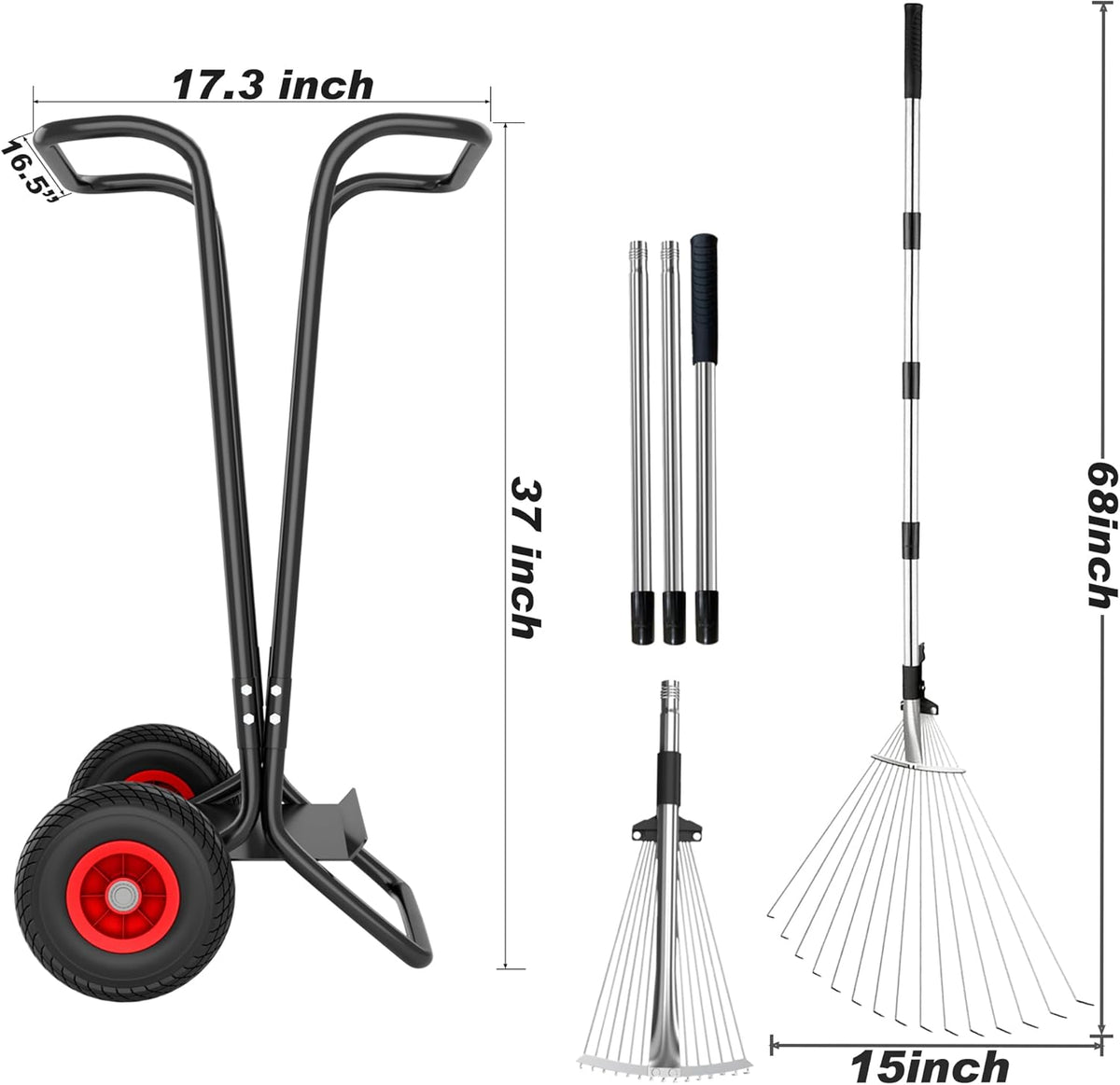 Mobile Trash Bag Holder Outdoor Lawn Leaf Bag Holder with Leaf Chute Metal Rake & 15 Count 39
