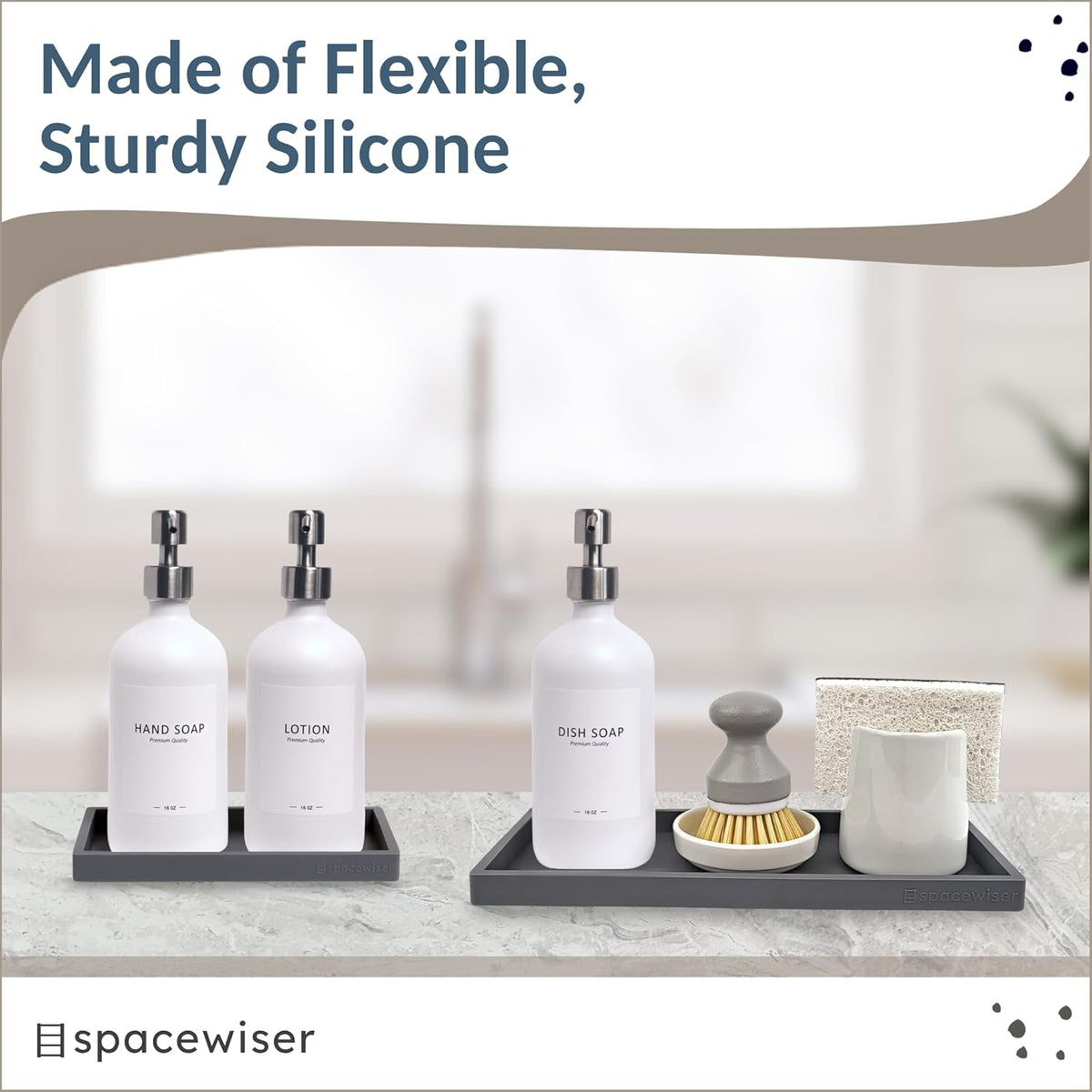 Countertop and Vanity Tray - 2 PC (11” and 7”) Shatterproof Silicone Kitchen and Bathroom Trays for