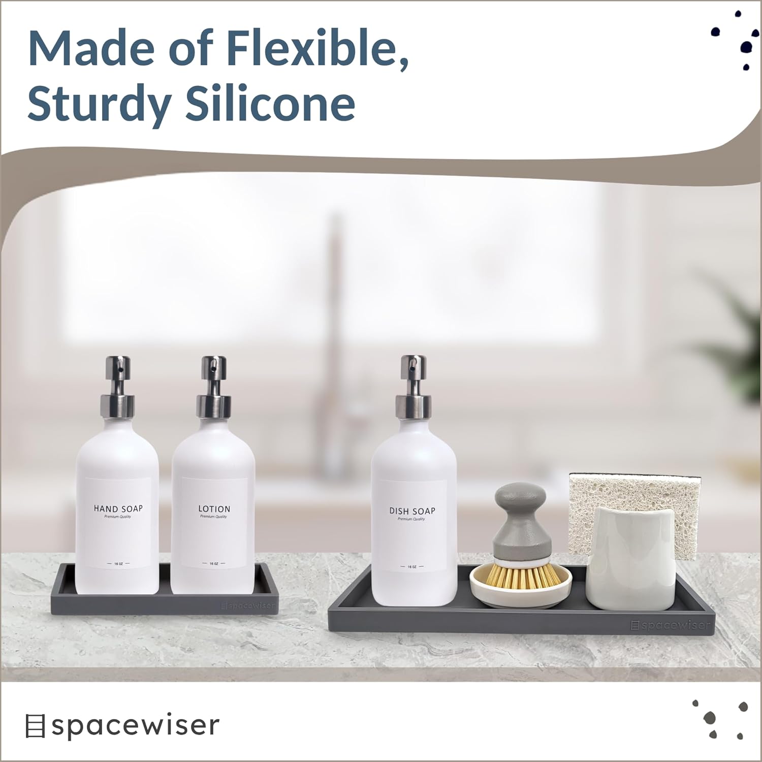 Countertop and Vanity Tray - 2 PC (11” and 7”) Shatterproof Silicone Kitchen and Bathroom Trays for