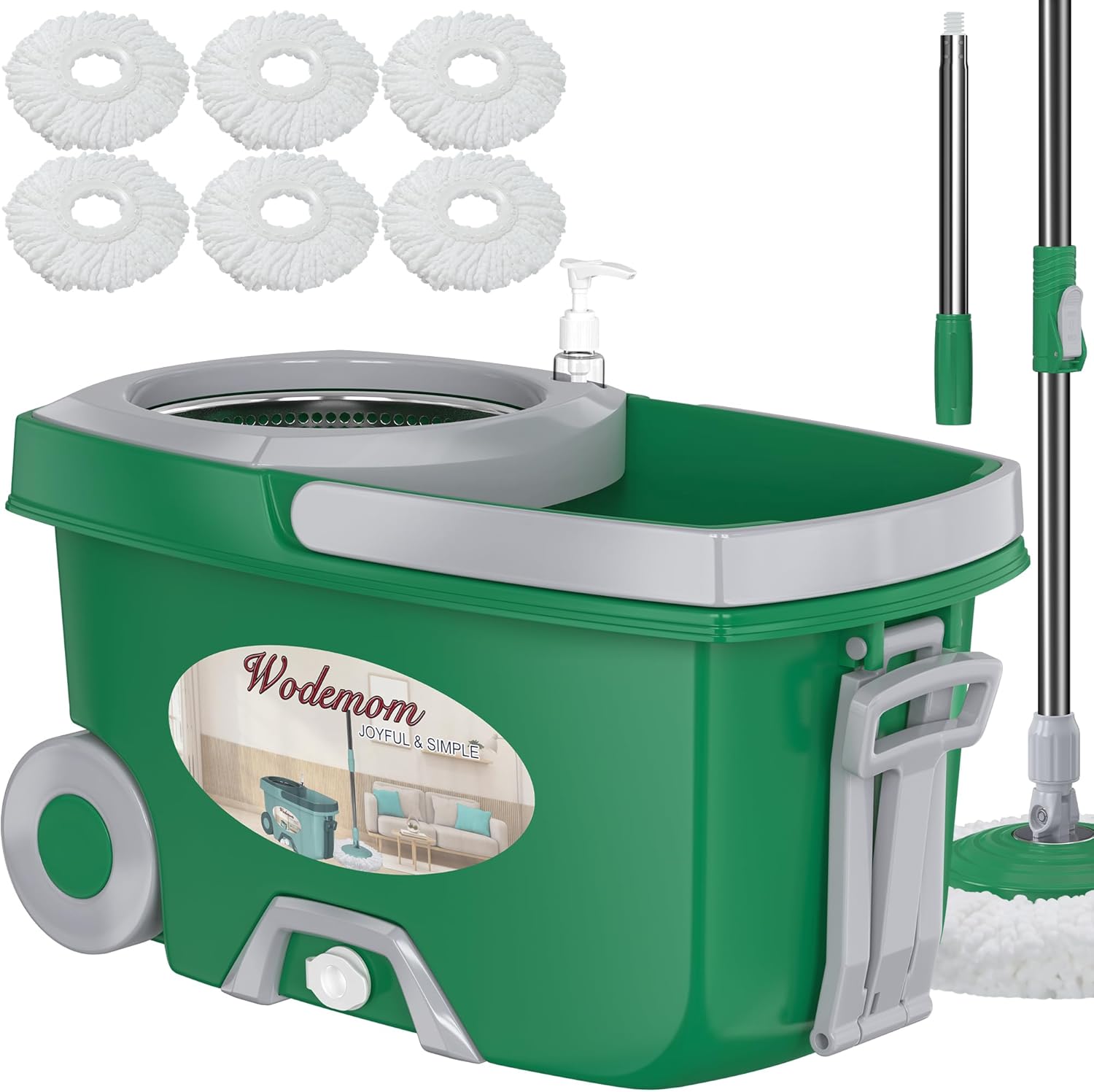 Dual Compartment Spin Mop and Bucket, Mop and Bucket with Wringer Set,360°Rotating Spinning Mopping