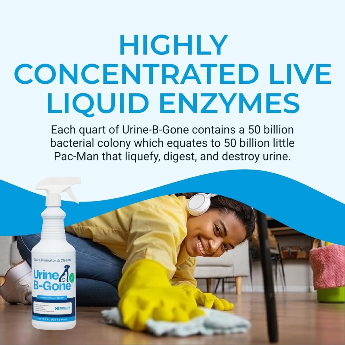KINZUA ENVIRONMENTAL Urine B-Gone, Professional Enzyme Odor Eliminator & Pet Stain Remover, Human
