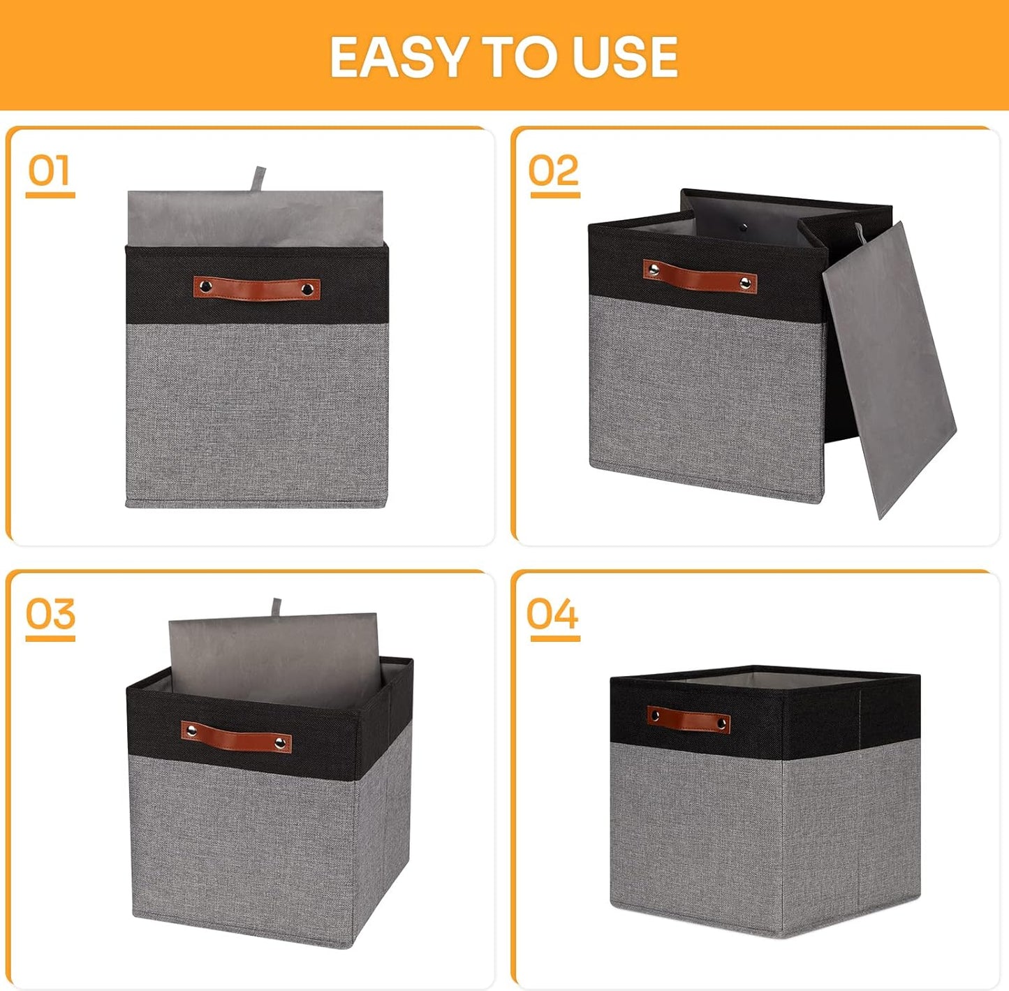DULLEMELO 13x13 Storage Cubes, Collapsible Sturdy Cube Storage Bins With Handles for