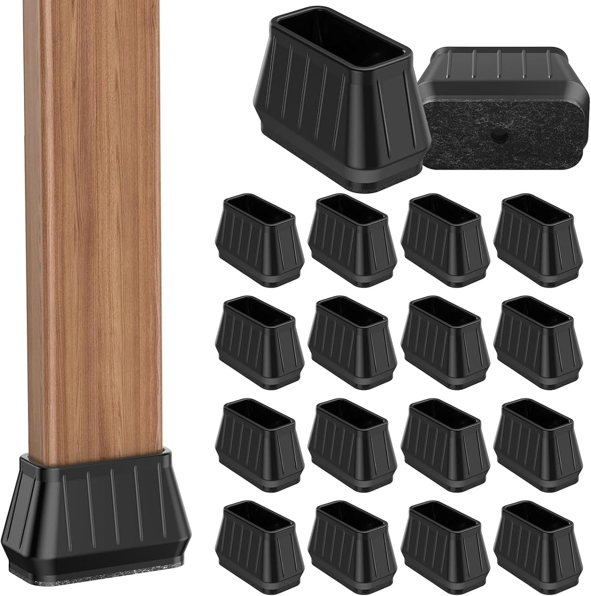 24PCS Rectangular Chair Leg Floor Protectors for Hardwood Floors, Thicken Rubber Chair Leg Cap