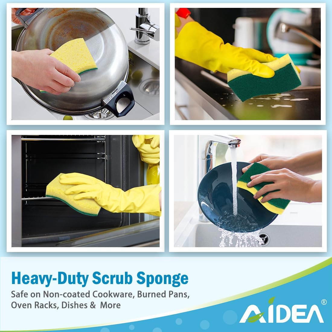 AIDEA Heavy-Duty Scrub Sponges, 24Count, Sponge for Non-Coated Cookware, Kitchen Sponges for