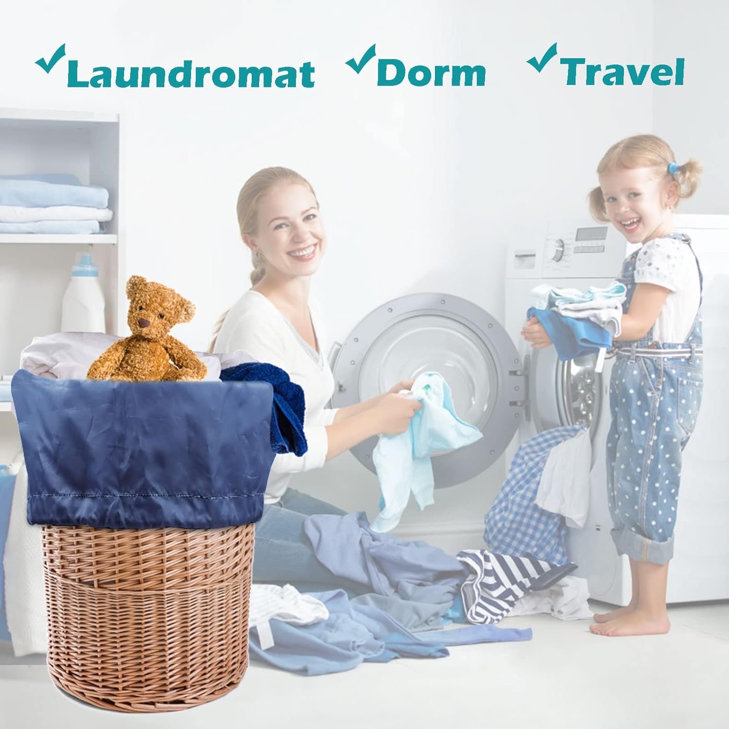 Heavy Duty Laundry Bag 2 Pack XL Nylon Laundry Bags with Straps, Washable Large Dirty Clothes