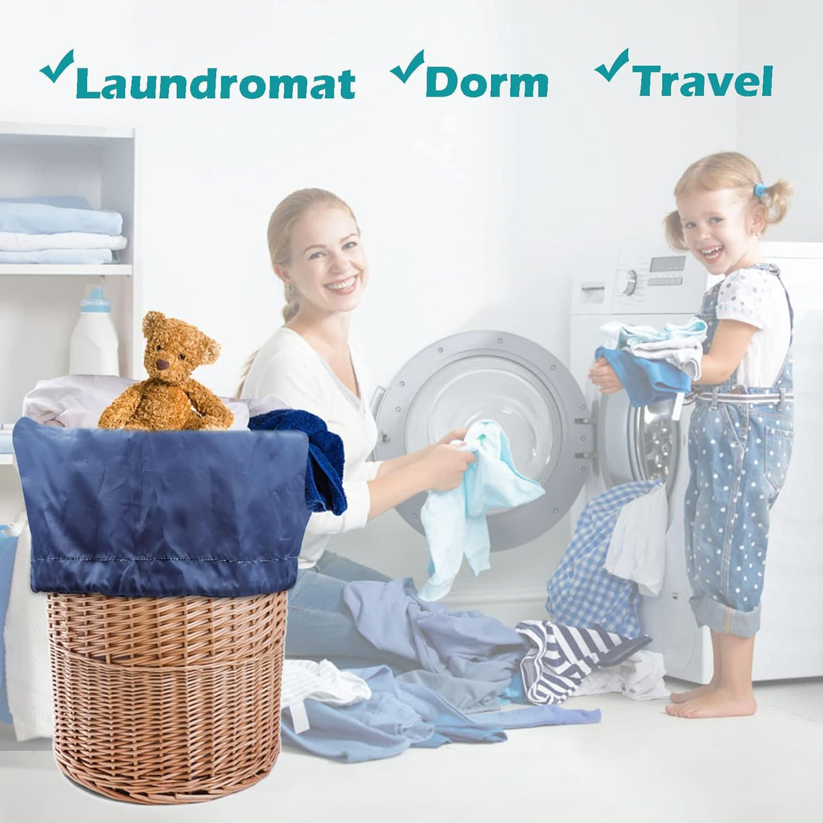 Heavy Duty Laundry Bag 2 Pack XL Nylon Laundry Bags with Straps, Washable Large Dirty Clothes