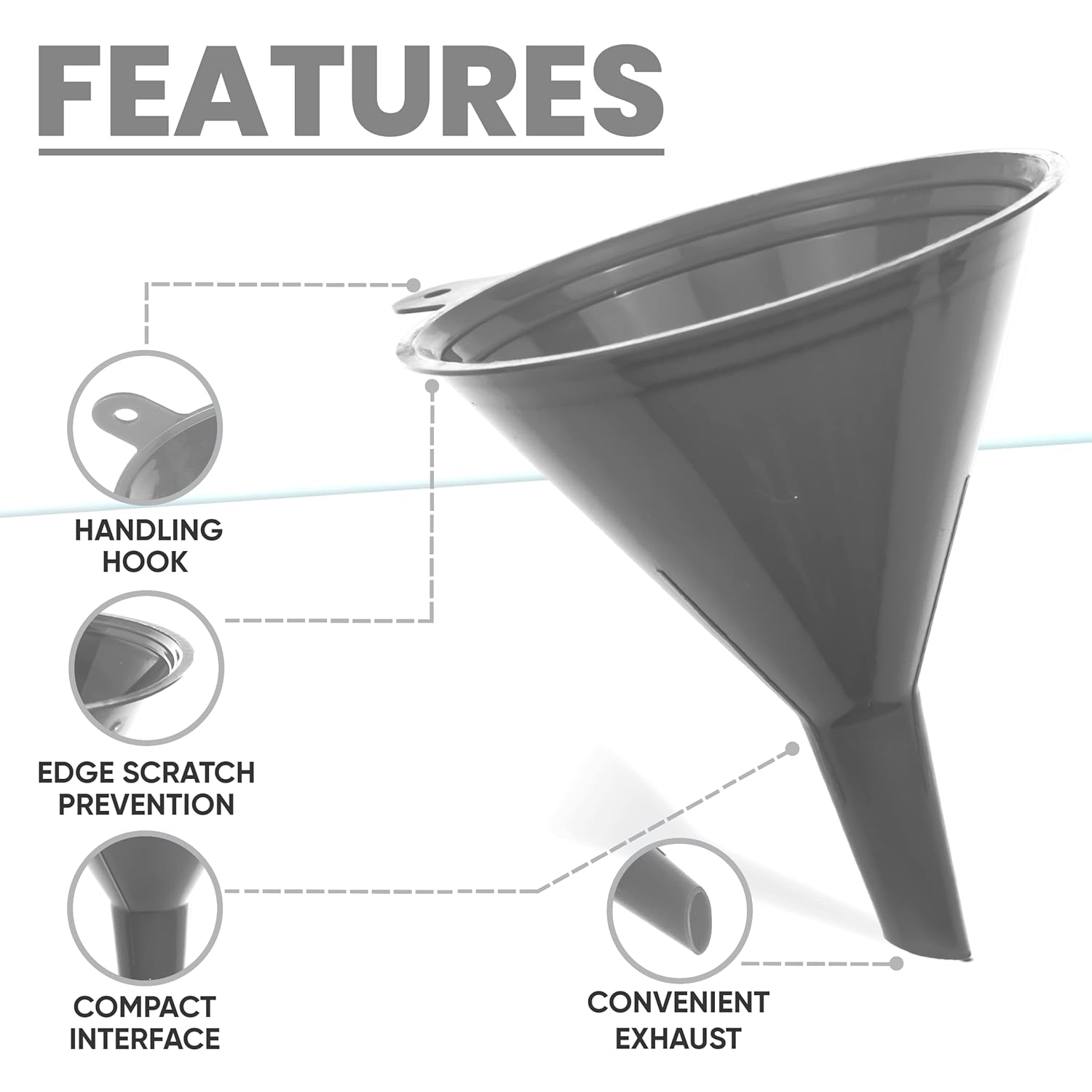 Funnel Gray in 4 Different Sizes (122, 101, 76 & 50mm) Durable & Non-Toxic Food Grade Plastic