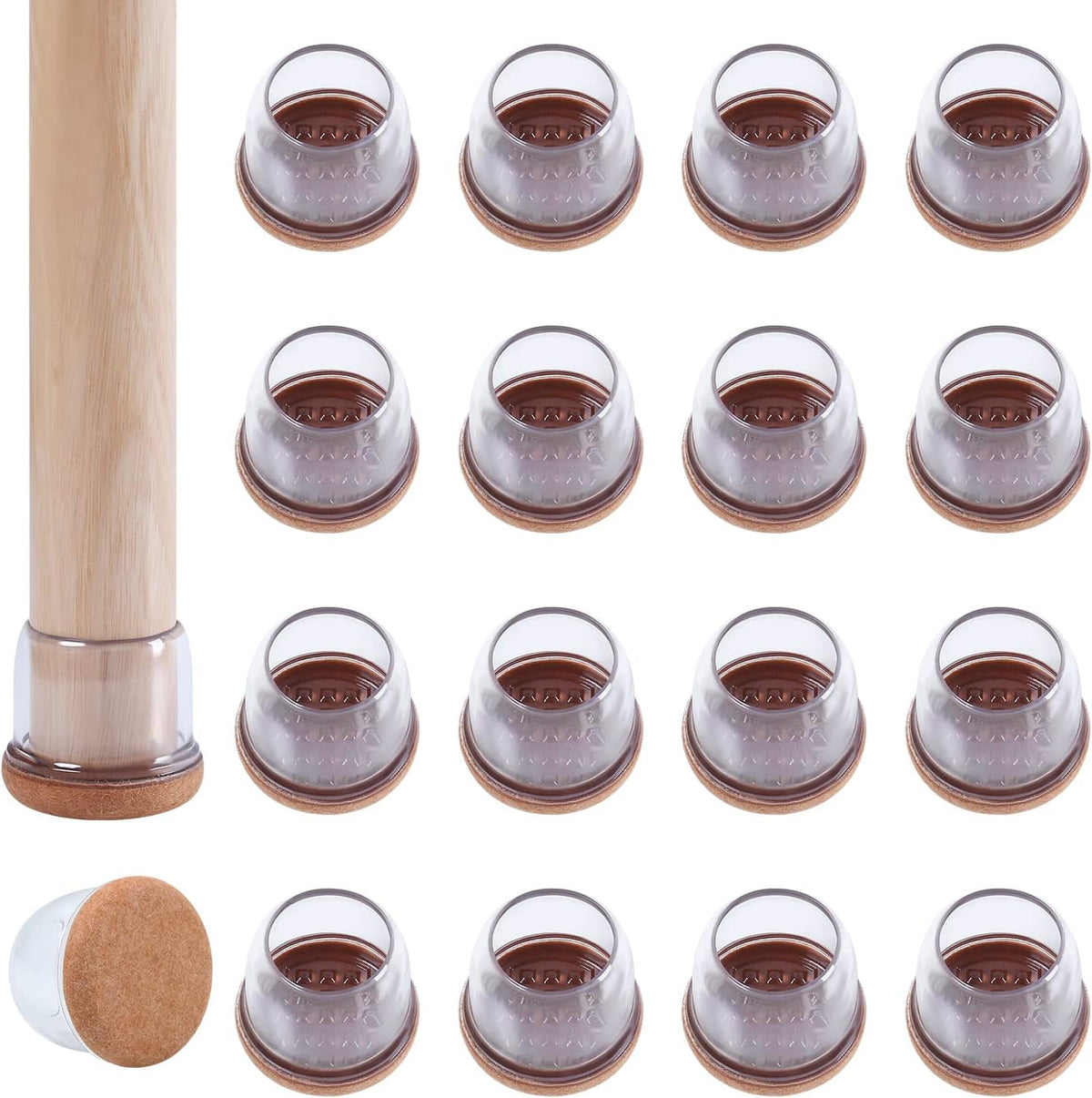 Ezprotekt 24 Pcs Clear Silicone Chair Leg Floor Protectors with Felt, Floor Protectors for Chairs